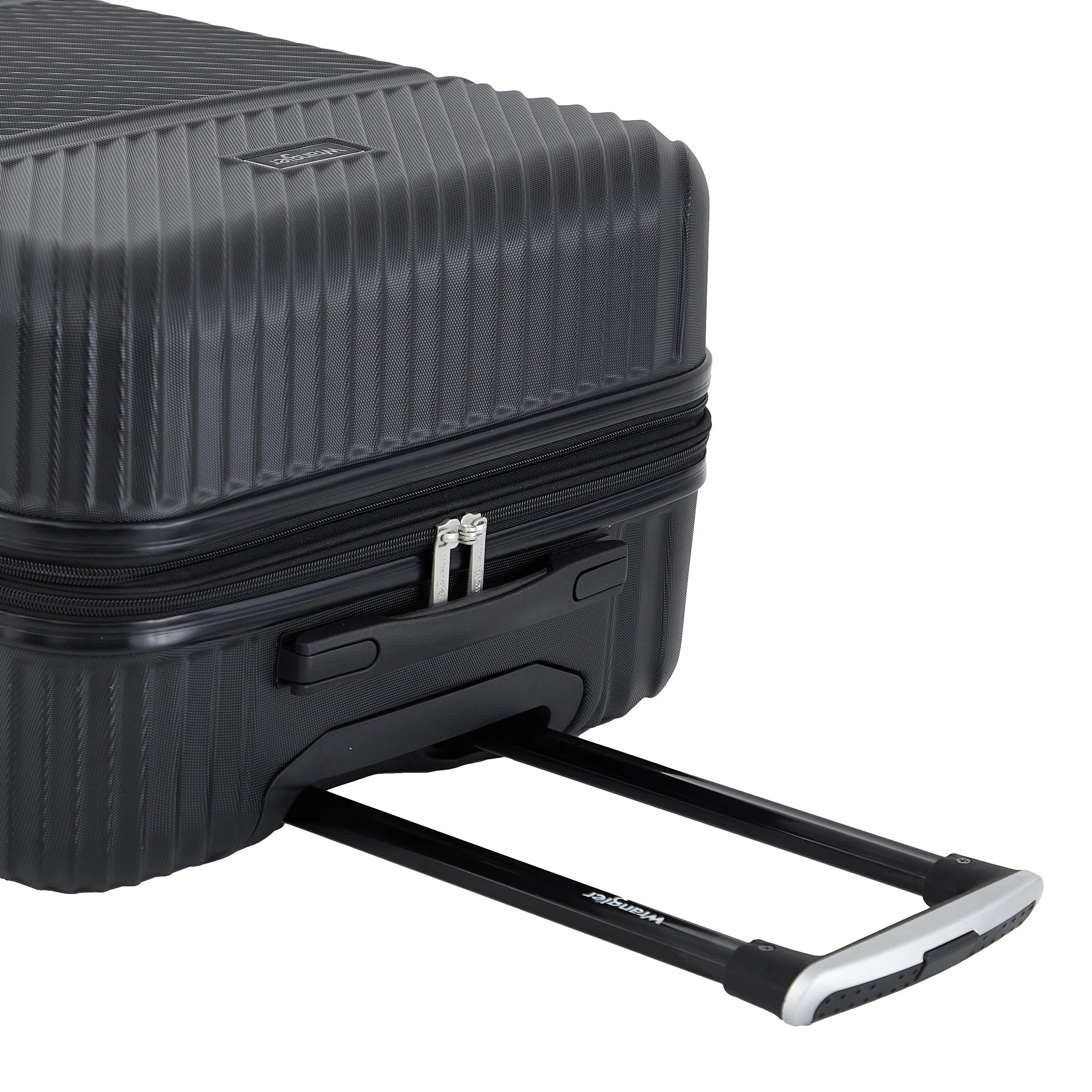Wrangler 4 Piece Expandable Hardside Spinner Luggage Set with Packing Cubes, Sharkskin Grey