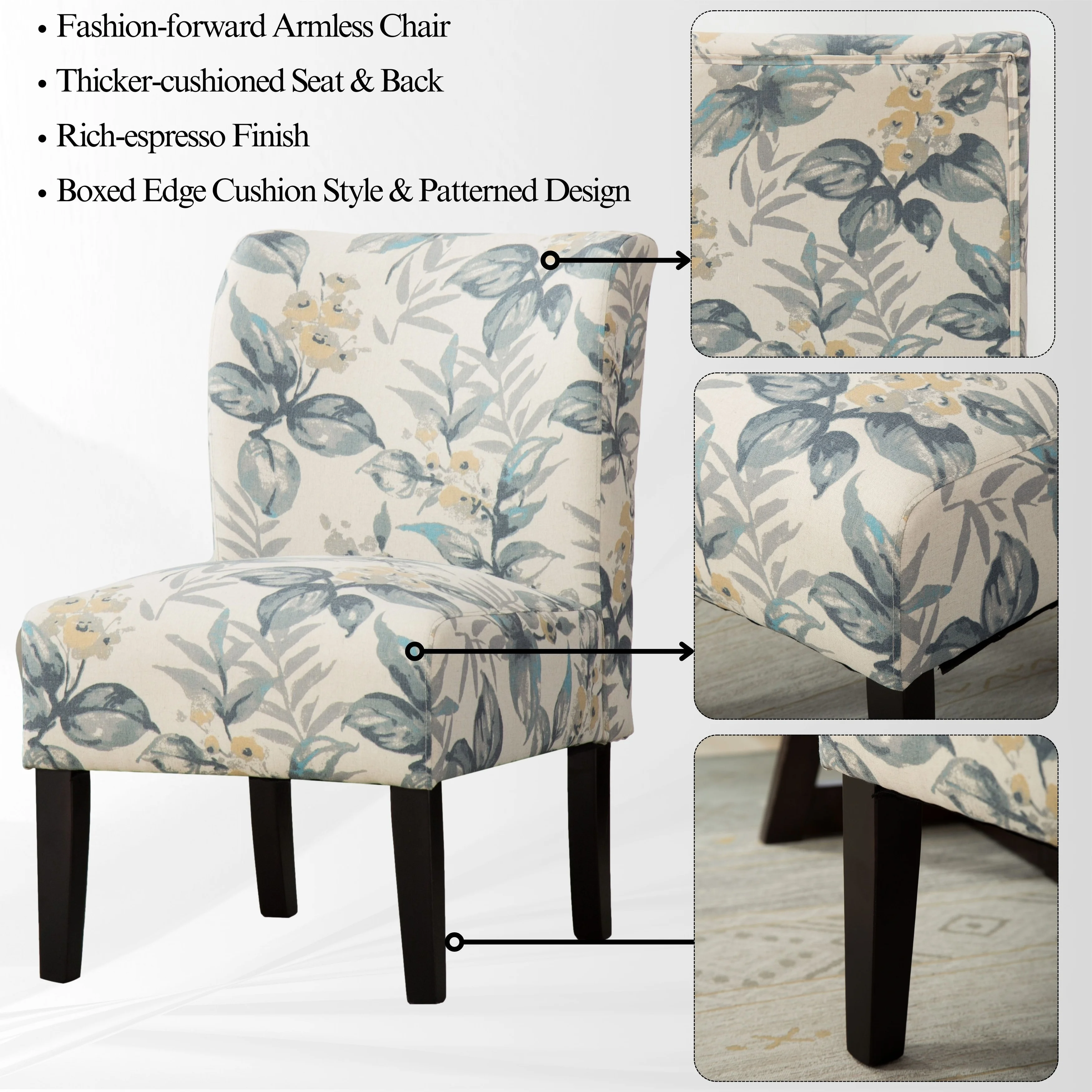 The Curated Nomad  Pavilion Upholstered Armless Accent Slipper Chair Natural Floral