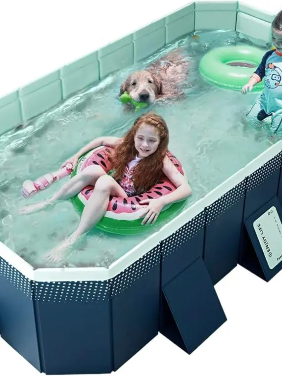 Foldable Hard Plastic Outdoor Swimming Pool for Kids & Adults - 158″x76″x20″