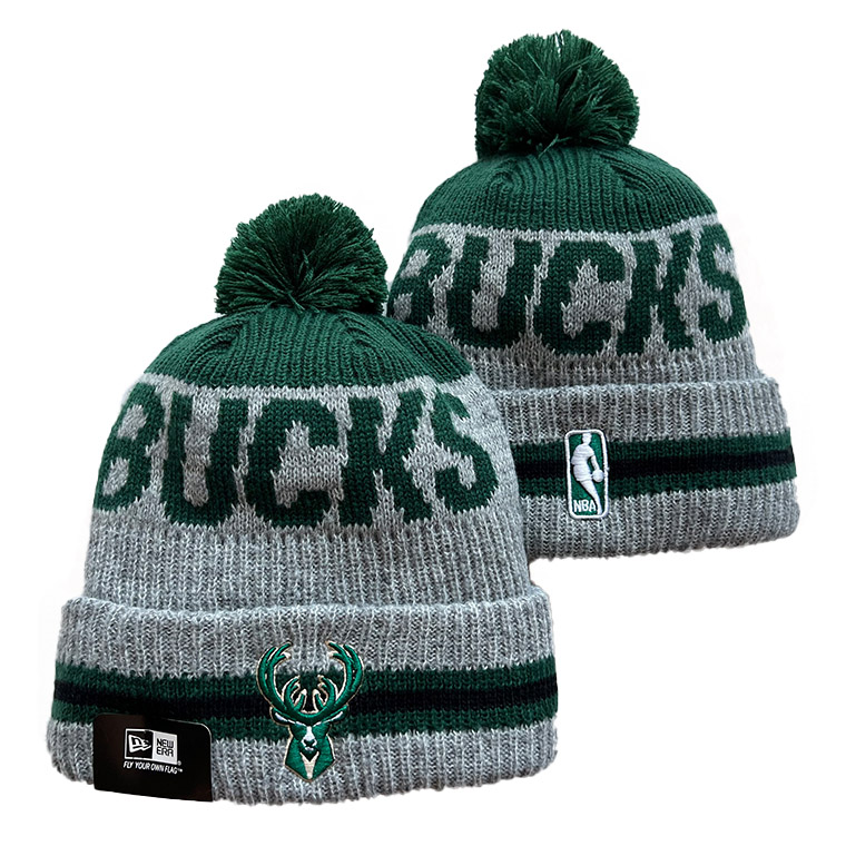 NEW ERA MILWAUKEE BUCKS GREY Repea Cuffed Knit Hat with Pom