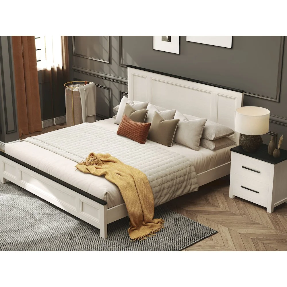 Roundhill Furniture Realynn 3-Pc Bedroom Set, King Panel Bed, 2 Nightstands
