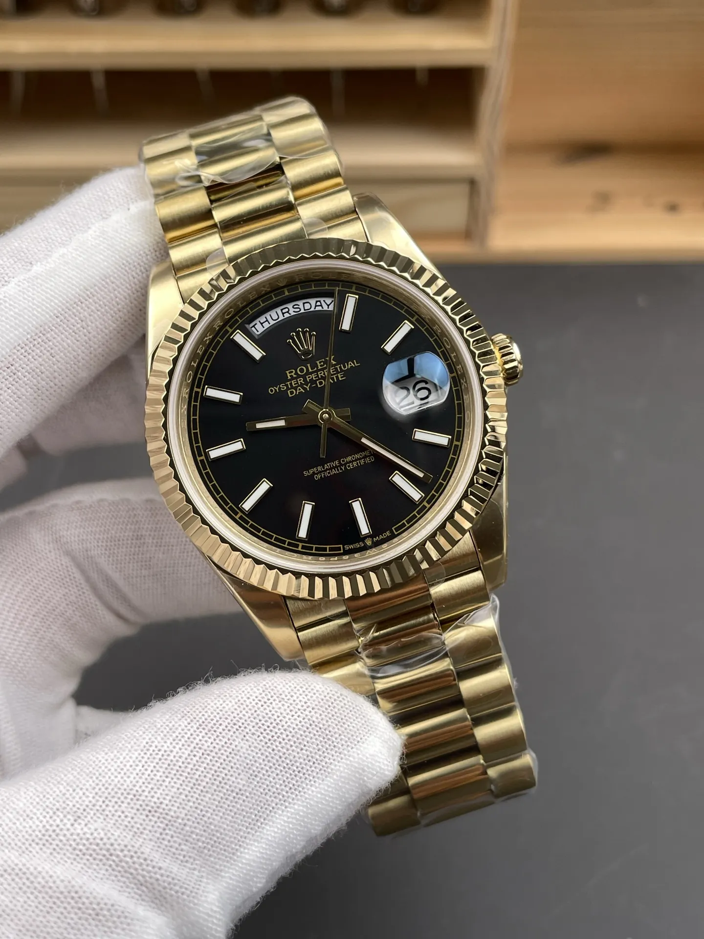 Rolex Day-Date Black Baguette Diamond 40mm