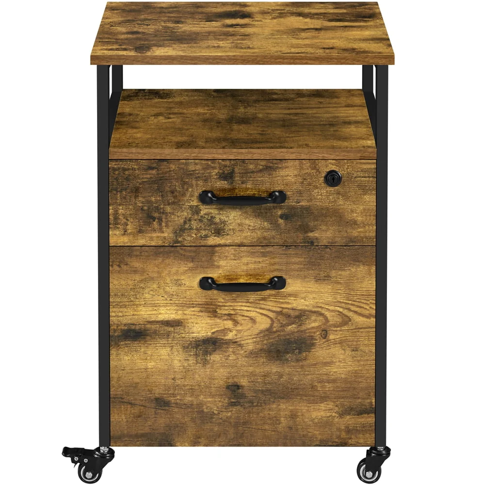 SmileMart Industrial Mobile Vintage File Cabinet with 2 Drawers