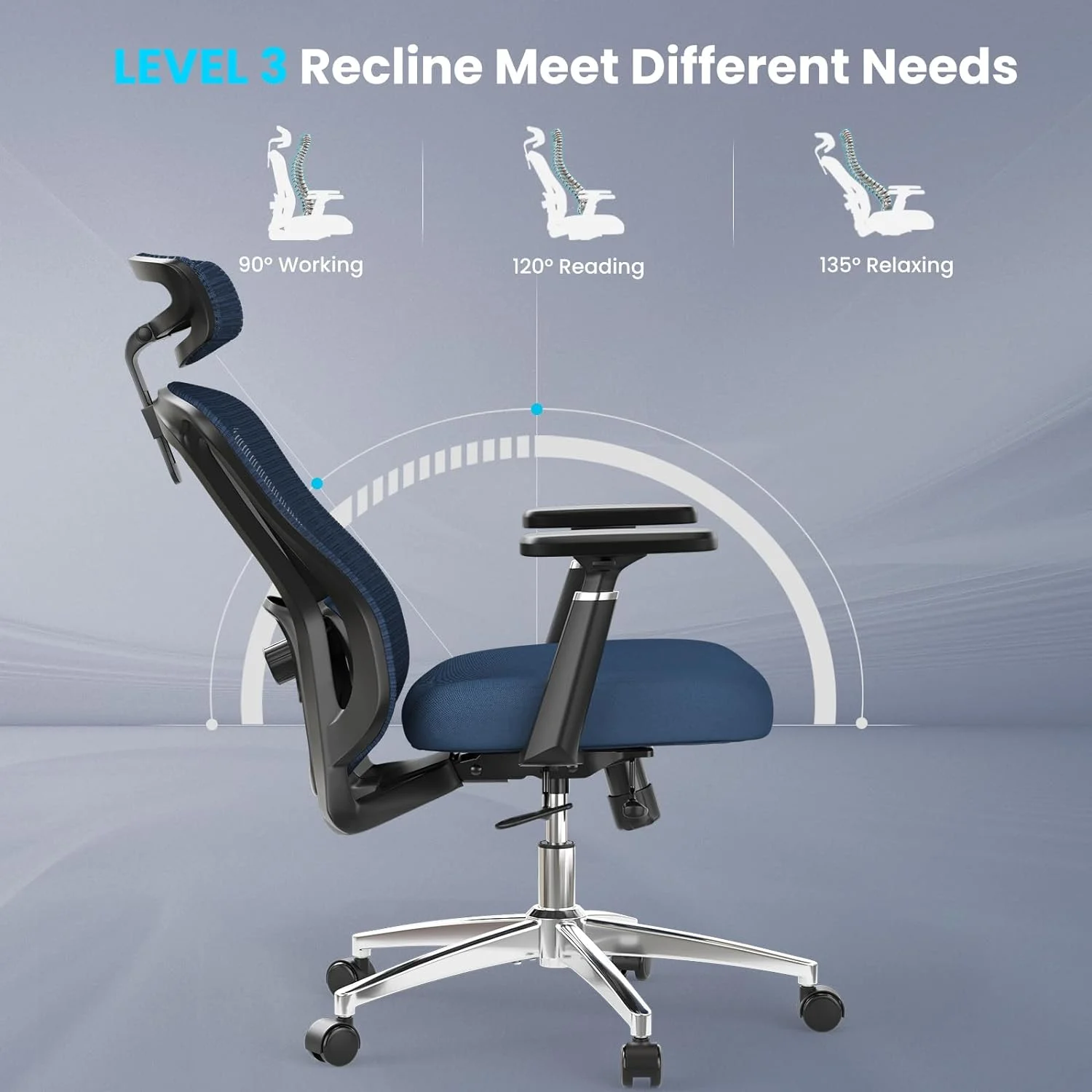 STARY Ergonomic Office Chair with Footrest, High Back Mesh Desk Chair with Adjustable Headrest & Lumbar Support, Comfortable Computer Chair for Home Office Study, White & Beige