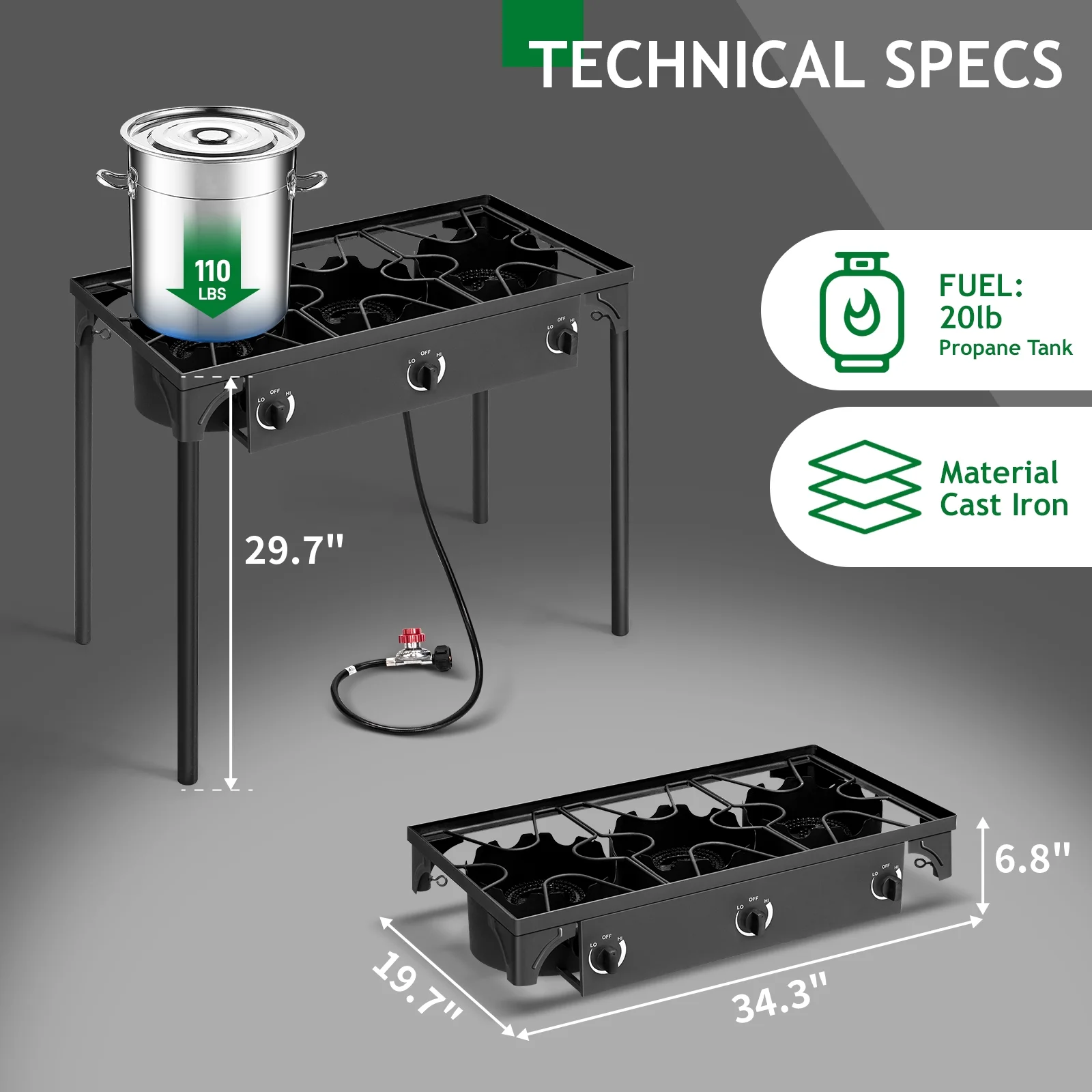 Ktaxon 3 Burner Gas Propane Cooker Outdoor Camping Picnic Stove Stand BBQ Grill