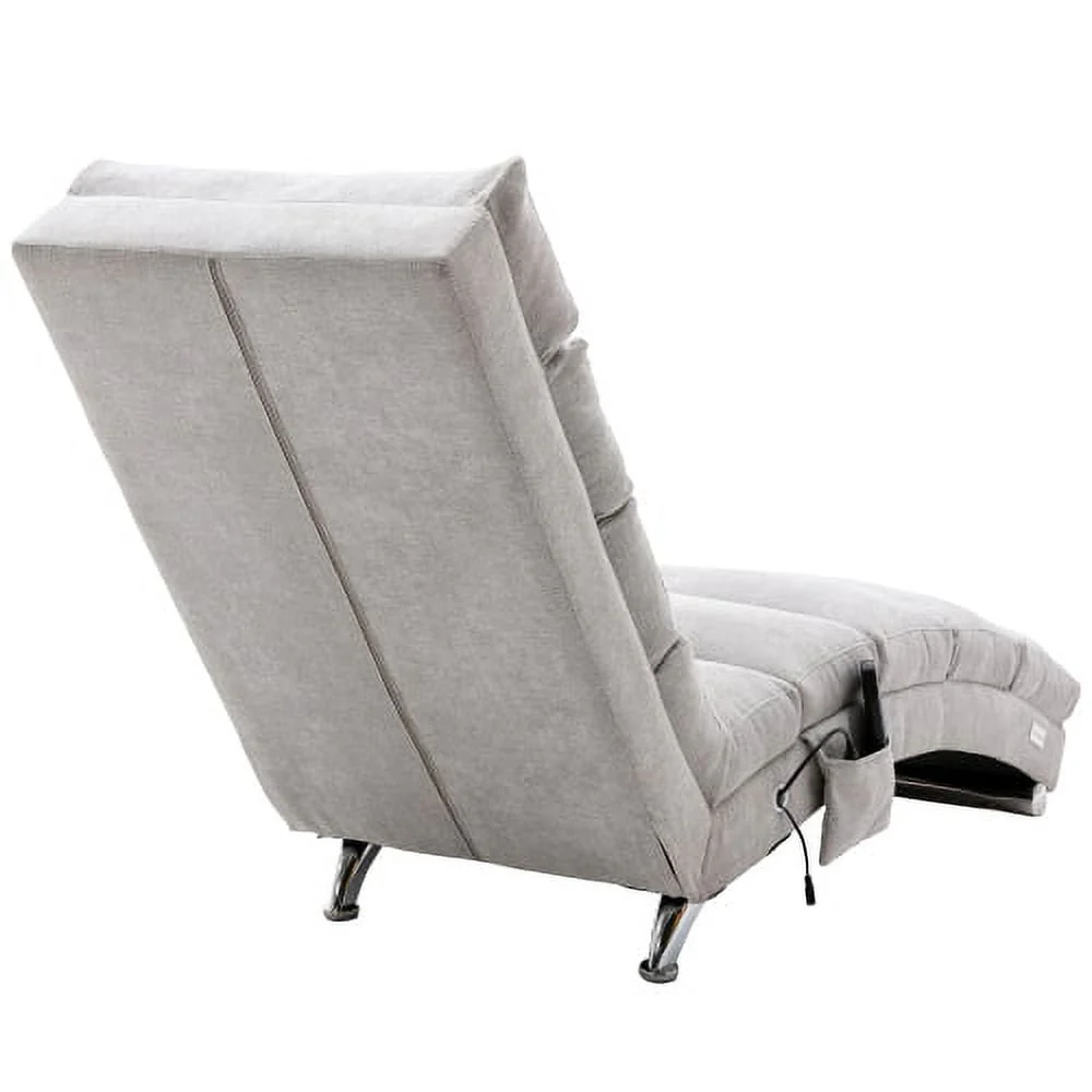 Massage Chaise Lounge Chair,Electric Recliner Chair,Linen Chaise Leisure Accent Chair,Ergonomic Indoor Chair Couch Chair Modern Long Lounger for Living Room Office or Bedroom, Light Gray
