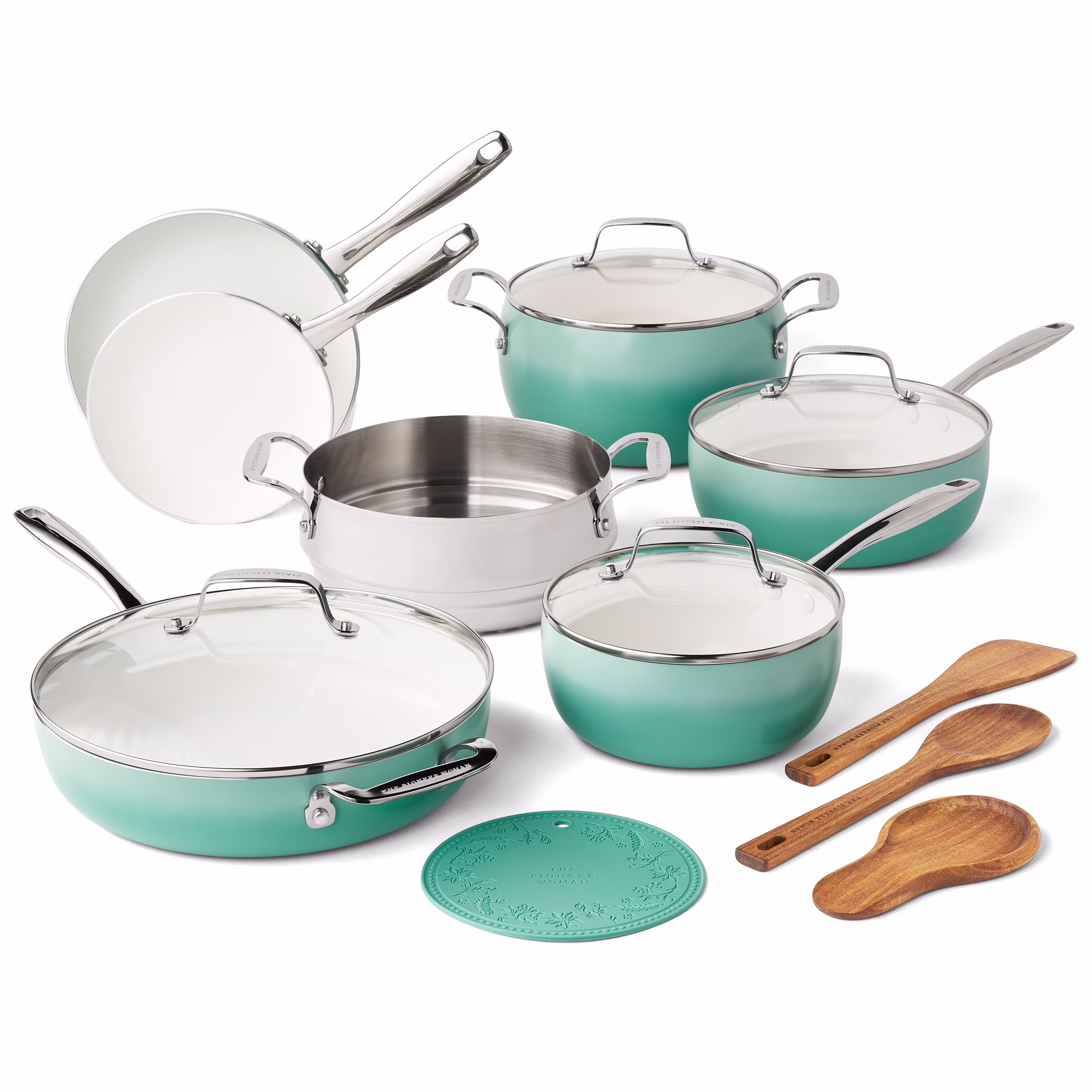 The Pioneer Woman Harlow 15-Piece Cookware Set, Ceramic Non-Stick Pots and Pans Set, Taupe