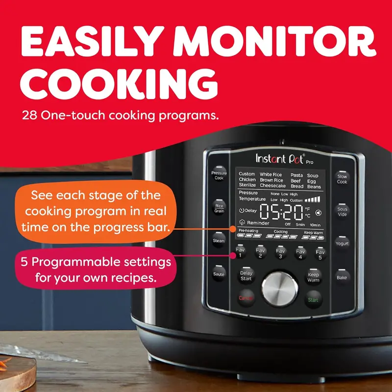10-in-1 Smart Electric Pressure Cooker – Multi-Cooker with Slow Cook. Rice. Steam. Sauté. Sous Vide. Yogurt. Sterilize & Warm Functions. Includes Recipe App (800+ Recipes). Matte Black Finish