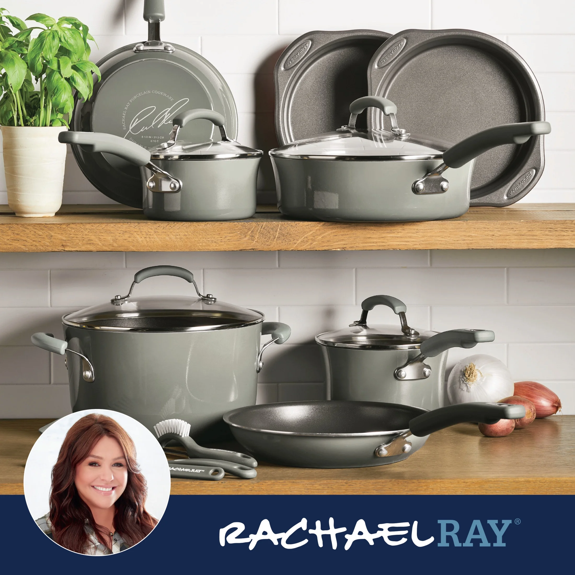 Rachael Ray 15-Piece Nonstick Pots and Pans Set/Cookware Set, Marine Blue