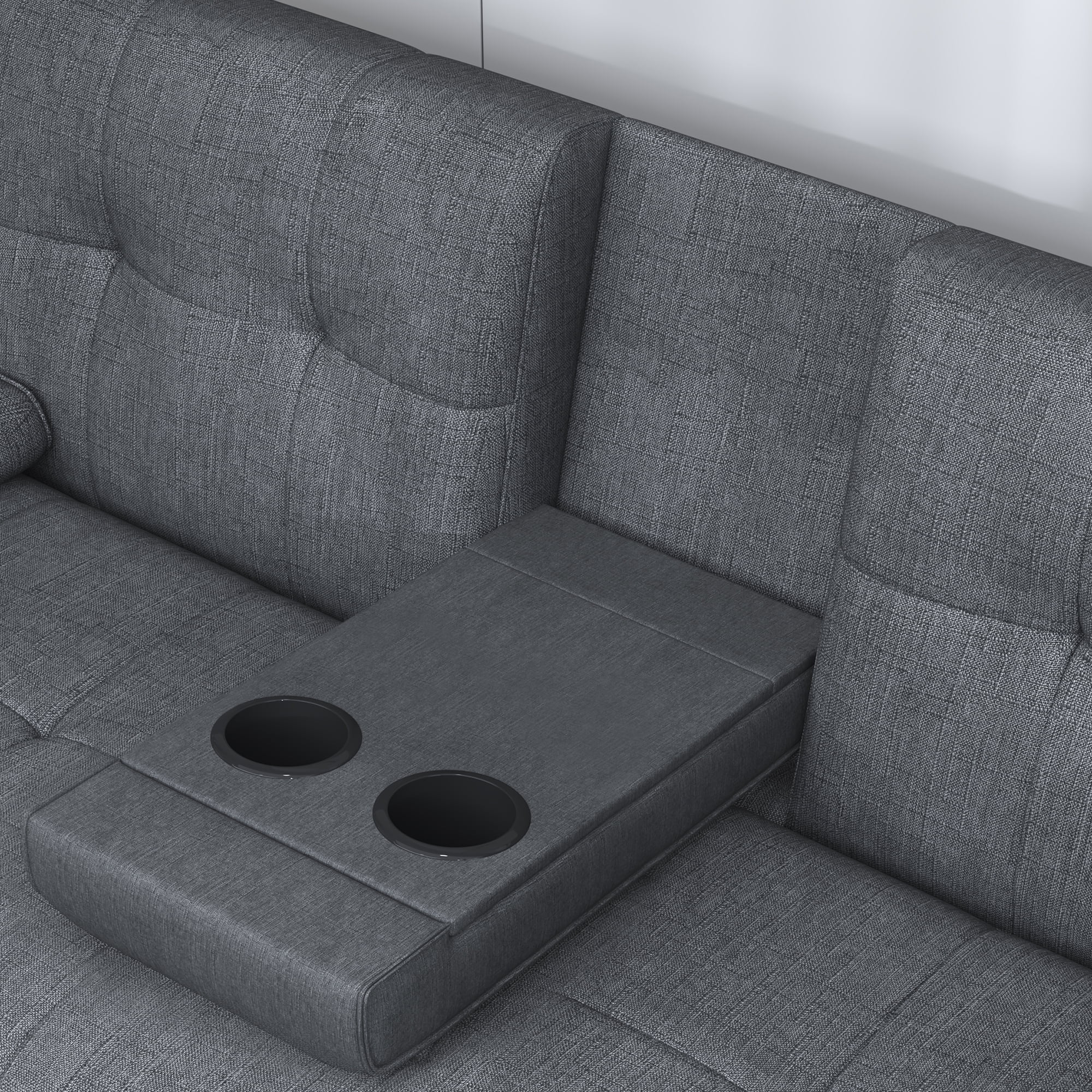 BEABA Futon Sofa Bed Modern PU Faux Convertible Couches with Cup Holder and Pillows Folding Furniture Upholstery
