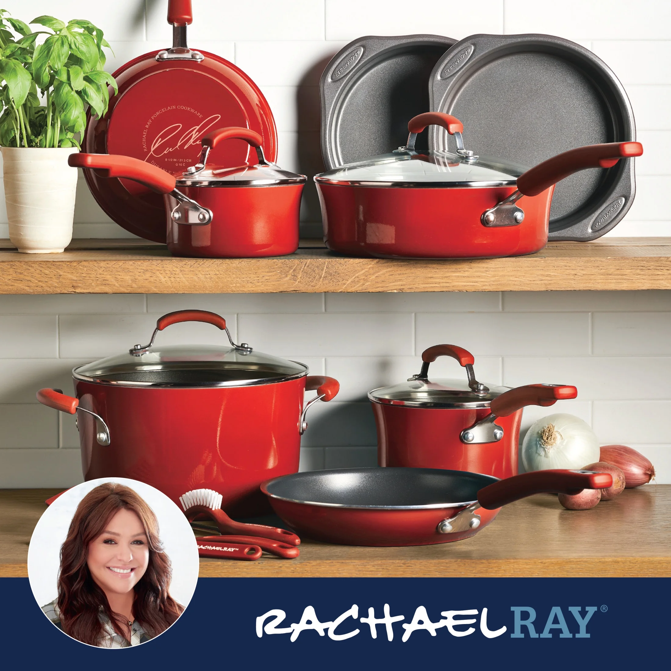 Rachael Ray 15-Piece Nonstick Pots and Pans Set/Cookware Set, Marine Blue