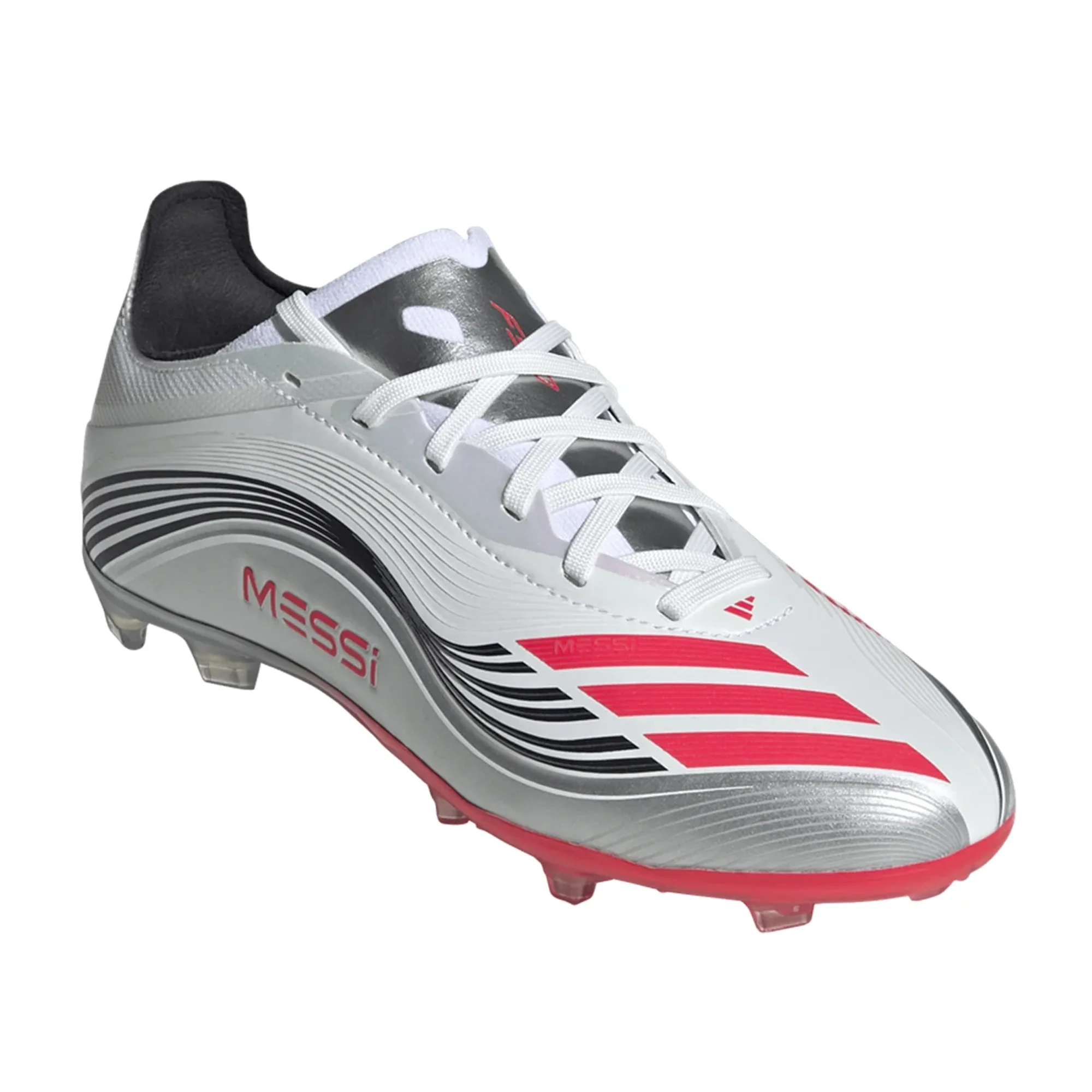adidas F50 Messi Elite Firm Ground Junior Cleats (White/Lucid Red/Silver Metallic)