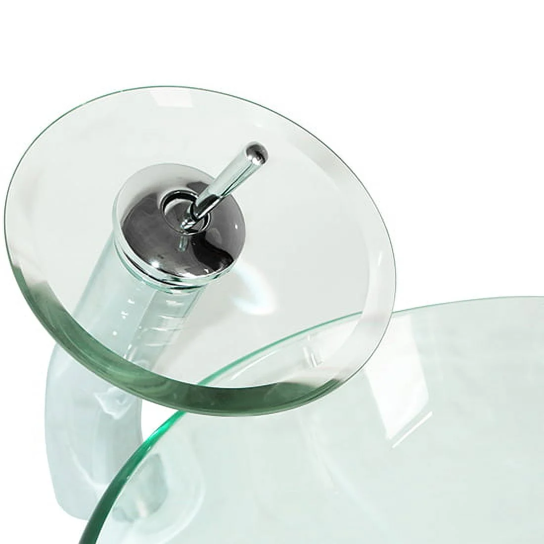 Wonline Bathroom Tempered Clear Glass Vessel Sink Waterfall Faucet & Pop-up Drain