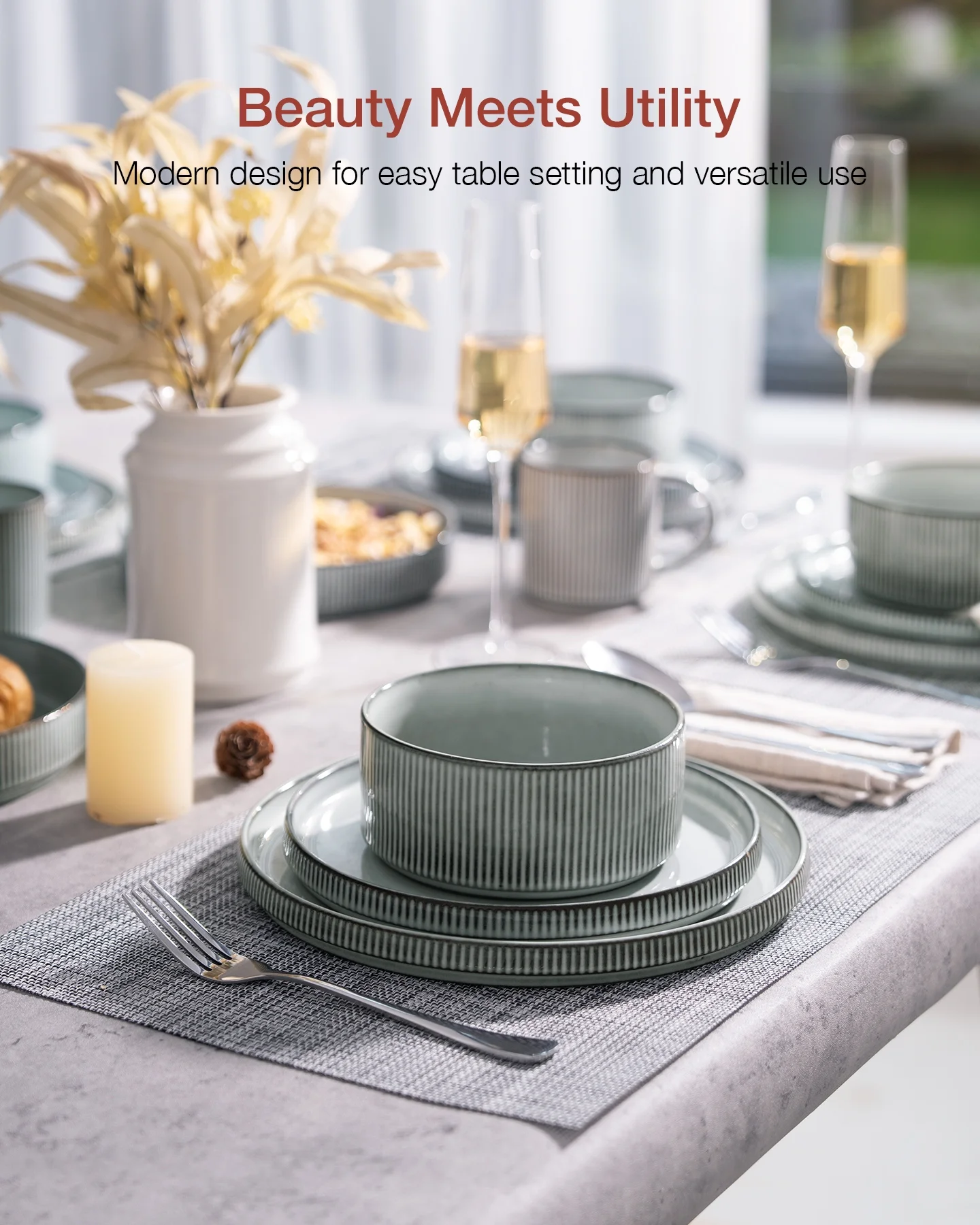 Famiware Star Stoneware Dinnerware Sets, Plates and Bowls Set for 4, 12 Piece Dish Set, Cappuccino White