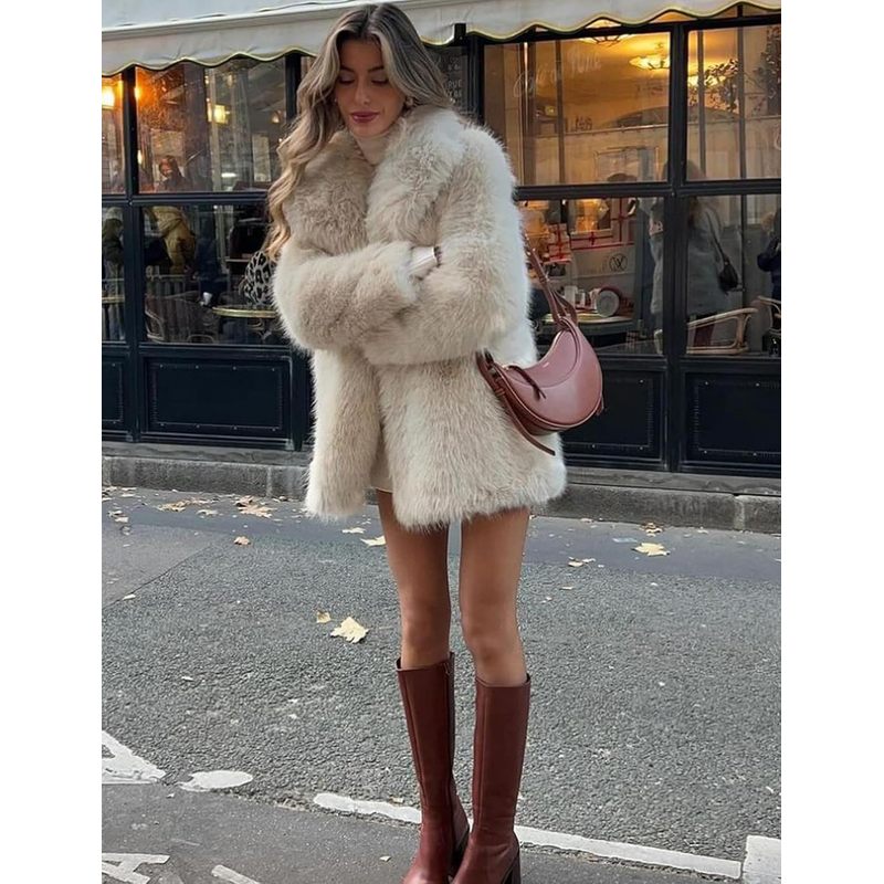 Women's Faux Fur Coats Warm Mid Long Furry Jackets