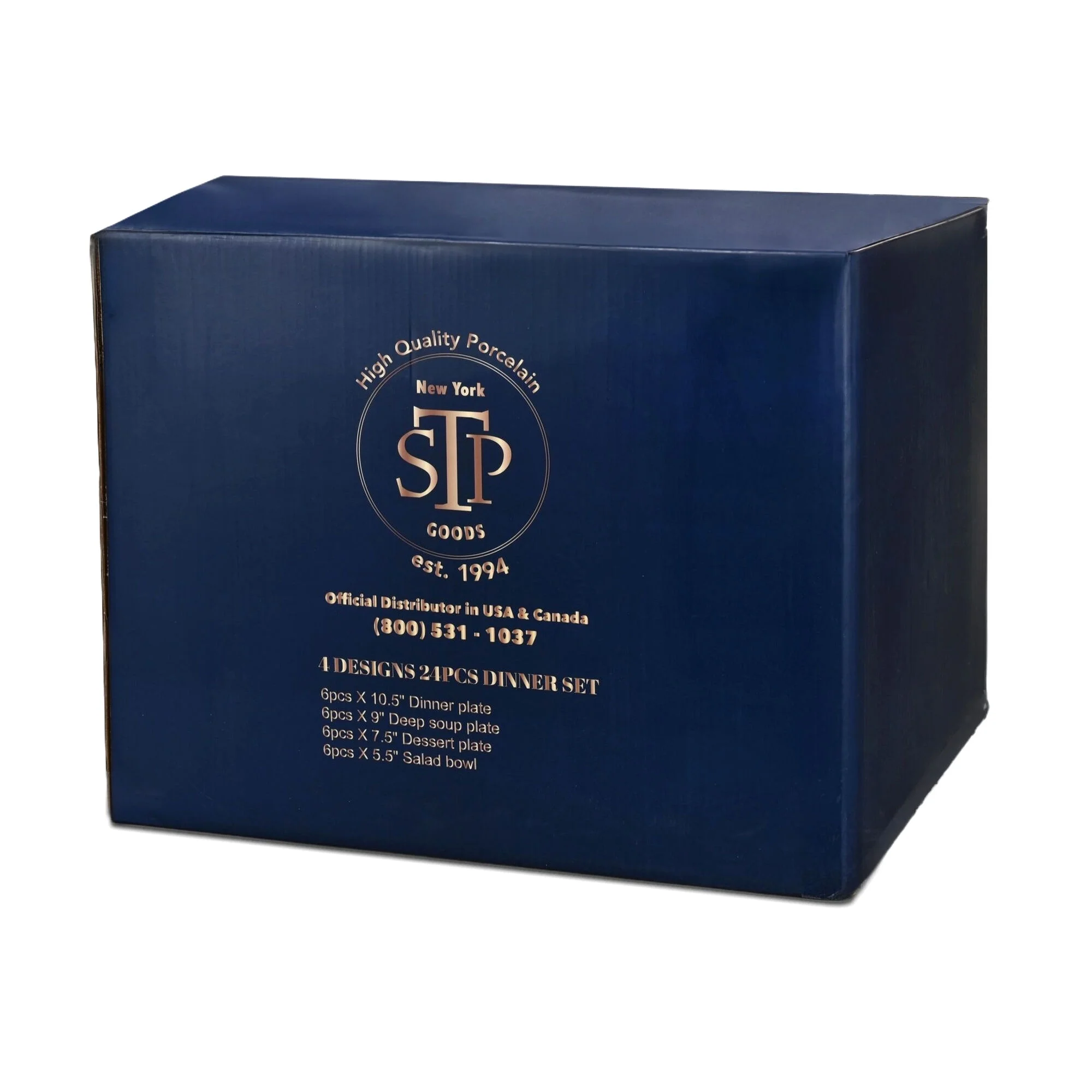 STP GOODS Melodie de Fleurs Bone China Dinnerware Set of 24 Service for 6 24-Piece Dish Set of Plates and Bowls, Blue Gold White