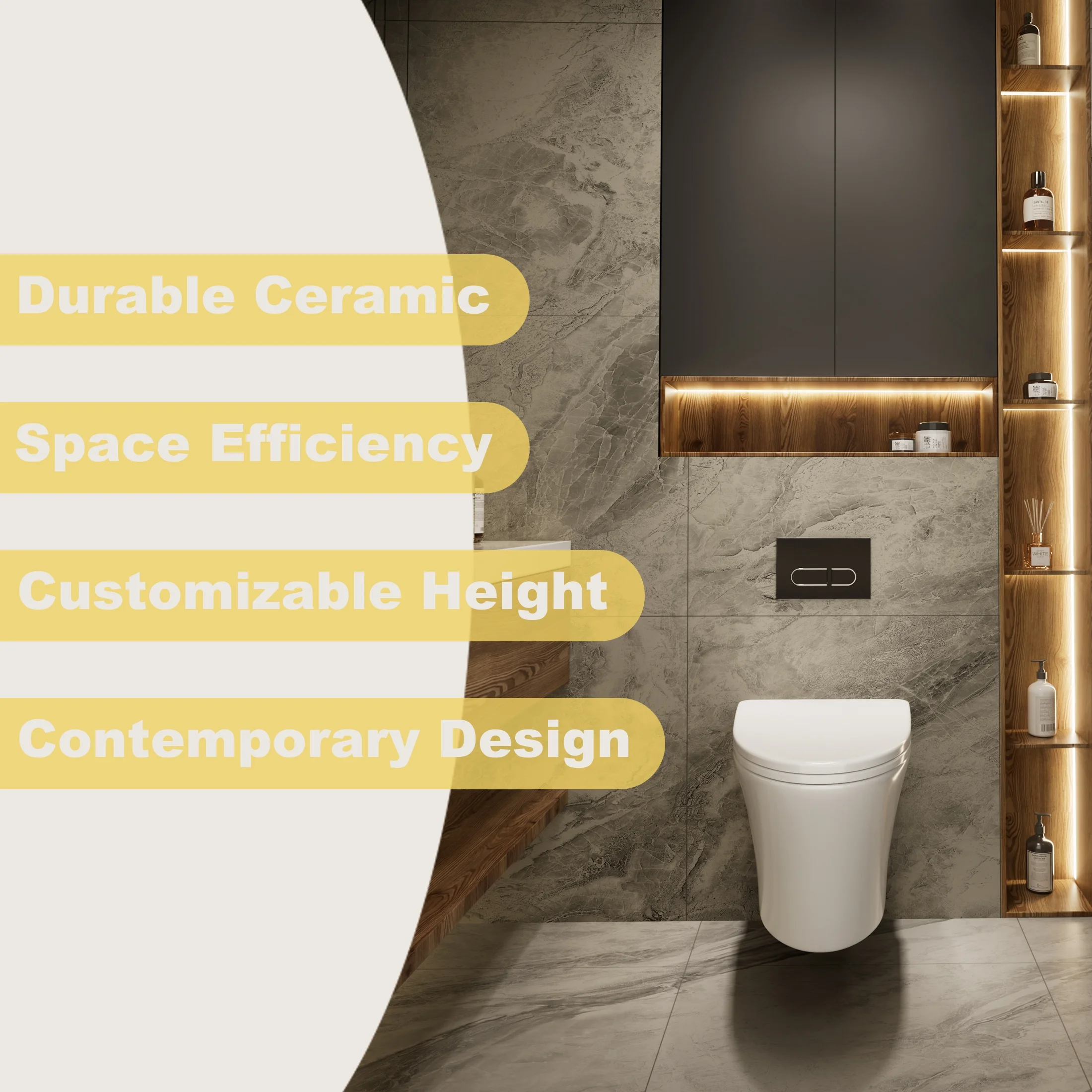 Los Flexi Compact Wall-Mount Toilet Set - Round Bowl, In-Wall Tank, Tornado Flush, Actuator Plate Included