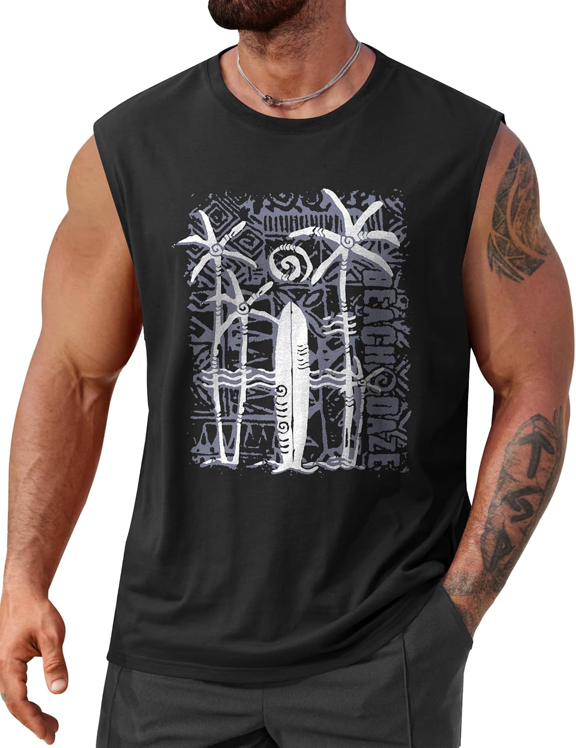 Men's Beach Summer Tank Tops Palm Tree Graphic