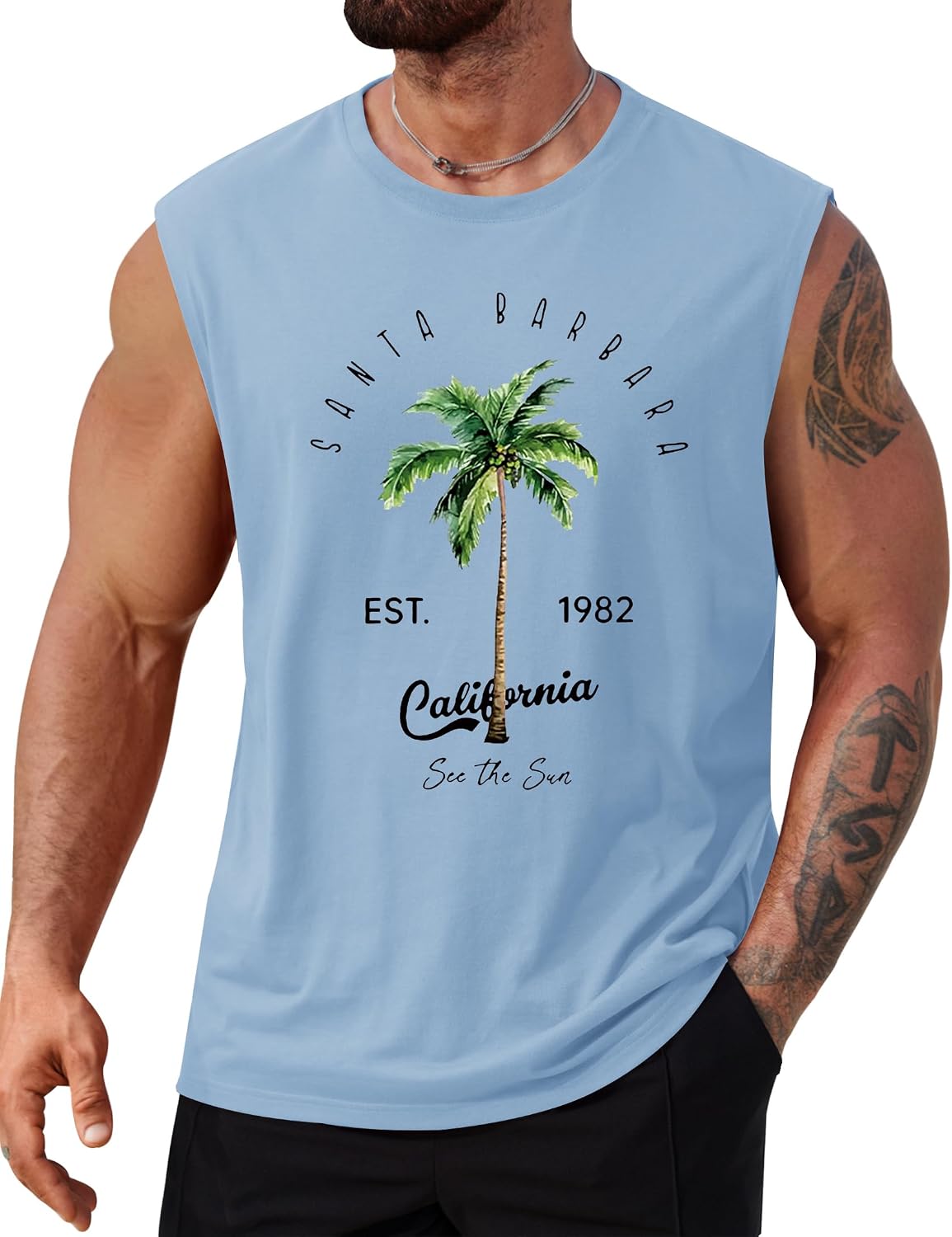 Men's Beach Summer Tank Tops Palm Tree Graphic