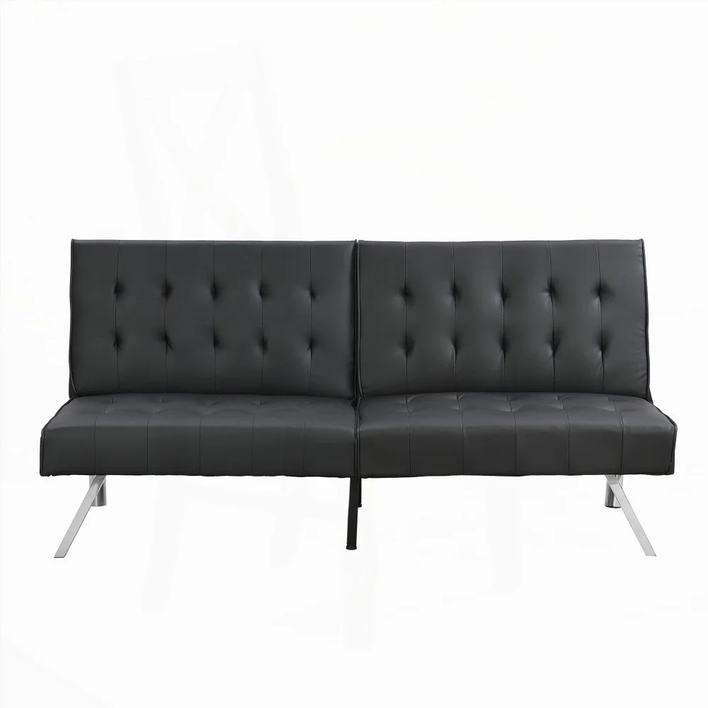 Modern Simple Fabric Futon Sofa Bed 220cm with Stainless Legs and Black PVC
