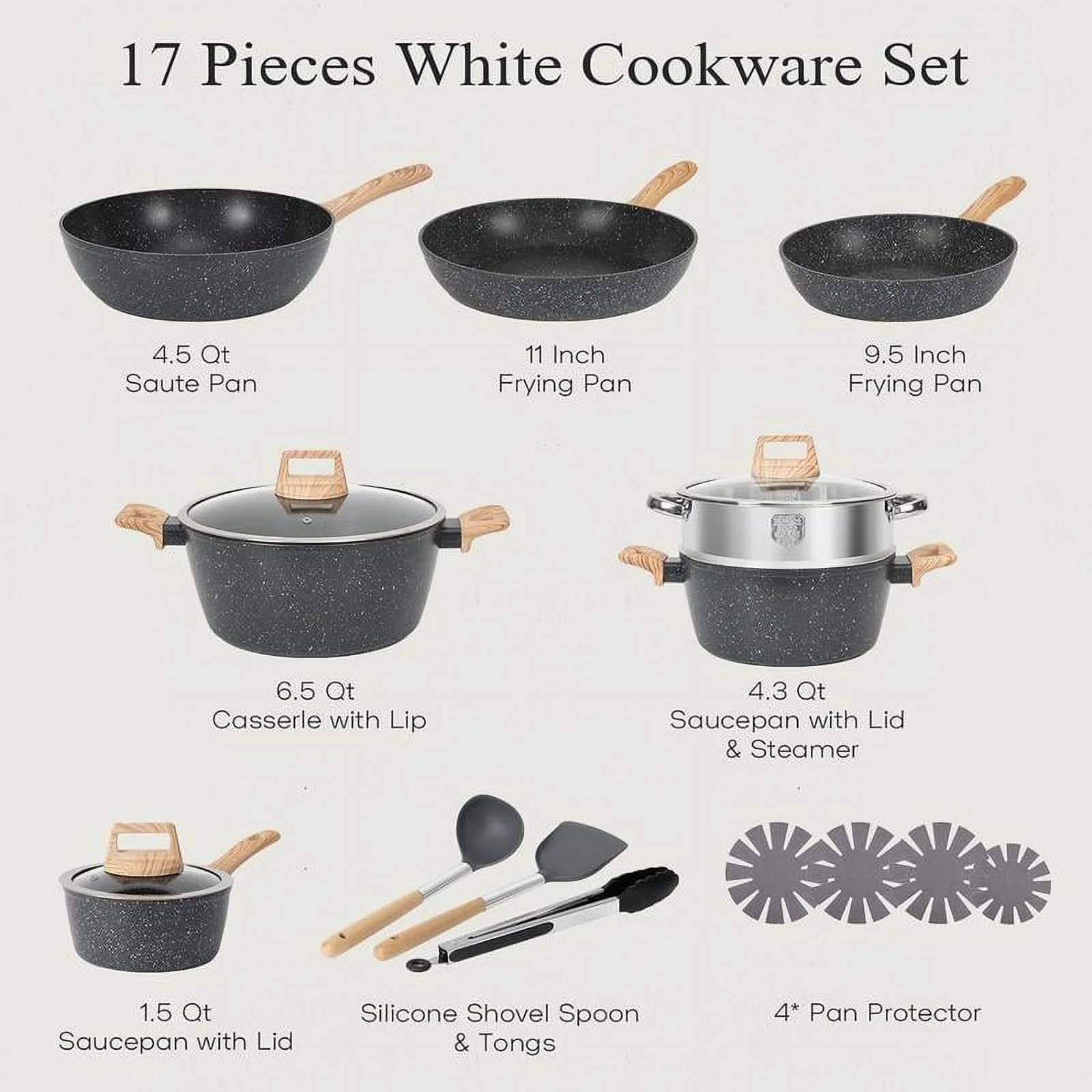 12pcs Pots and Pans Set Non Stick Kitchen Cookware Sets Induction Cookware Nonstick Granite Cooking Set with Frying Pans, Saucepans, Steamer