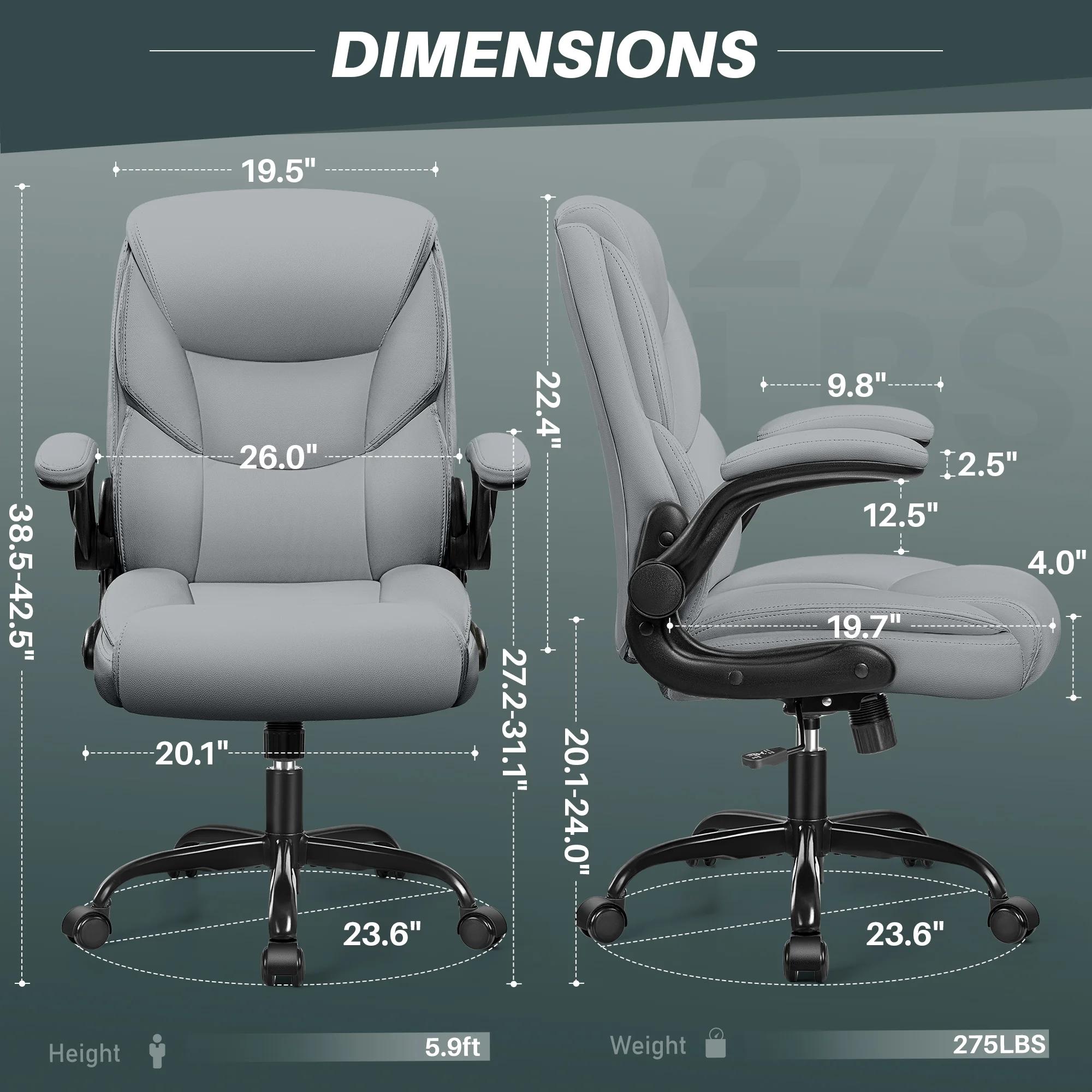 COOLHUT Leather Office Chair, Big and Tall Office Chair 400LBS Wide Seat Ergonomic Computer Desk Chair High Back Executive Leather Chair Adjustable Task Chair Lumbar Back with 8-Year Warranty, Black