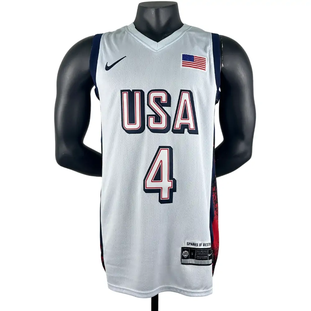 Embroidered 24th season USA team white No. 4 Curry