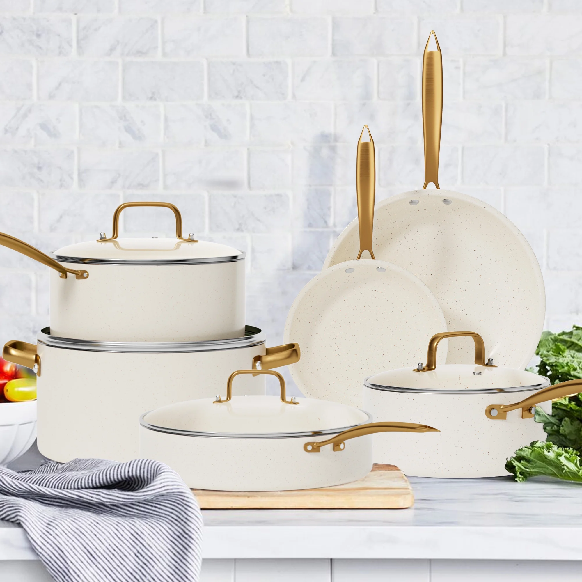 Caannasweis 15 Pieces Ceramic Cookware Sets, Nonstick Pots and Pans Lightweight Cookware Set with Cooking Utensils Set
