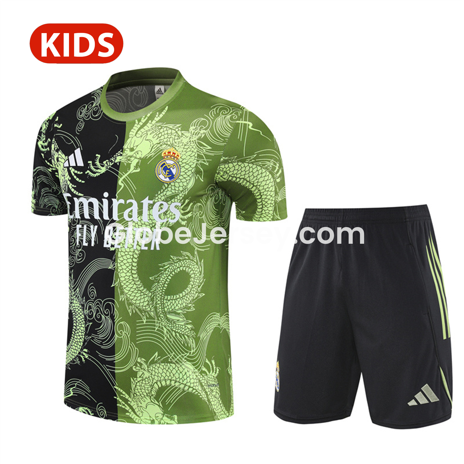 Real Madrid 25-26 Kid Short-Sleeve Training Set - Green Black Top & Black Shorts