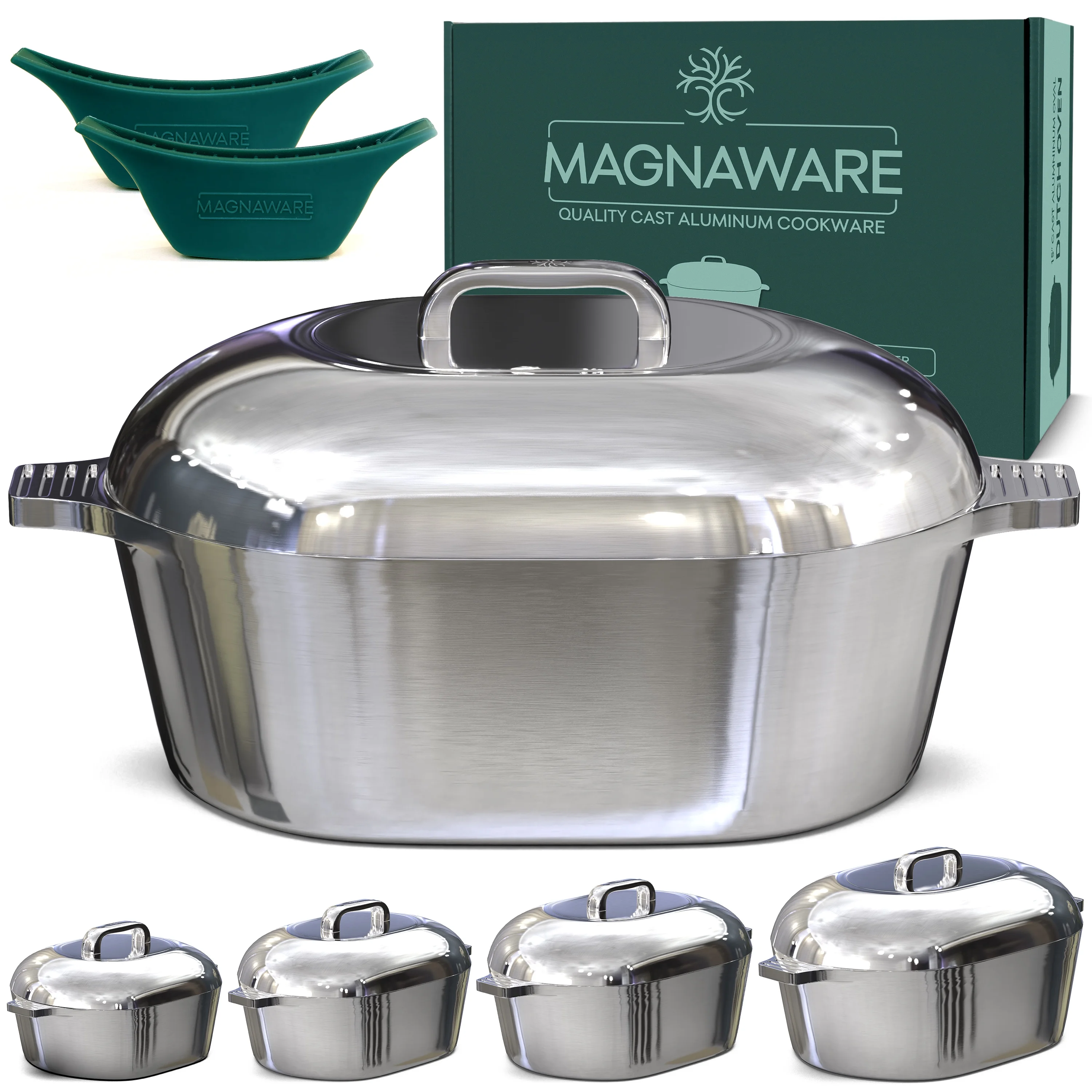 MAGNAWARE 5qt Lightweight Cast Aluminum Oval Dutch Oven, Silver
