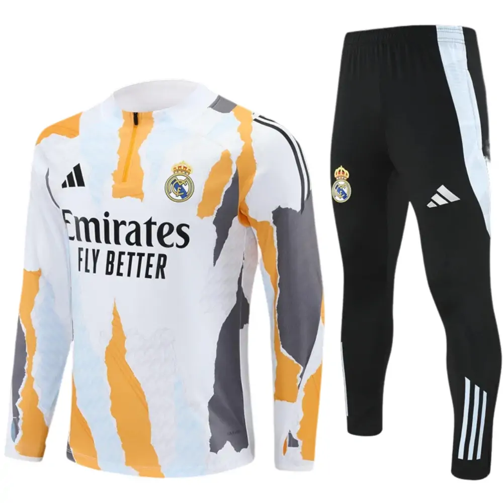 2024-25 New Season Real Madrid Yellow and White [Camouflage] Children's Training Suit