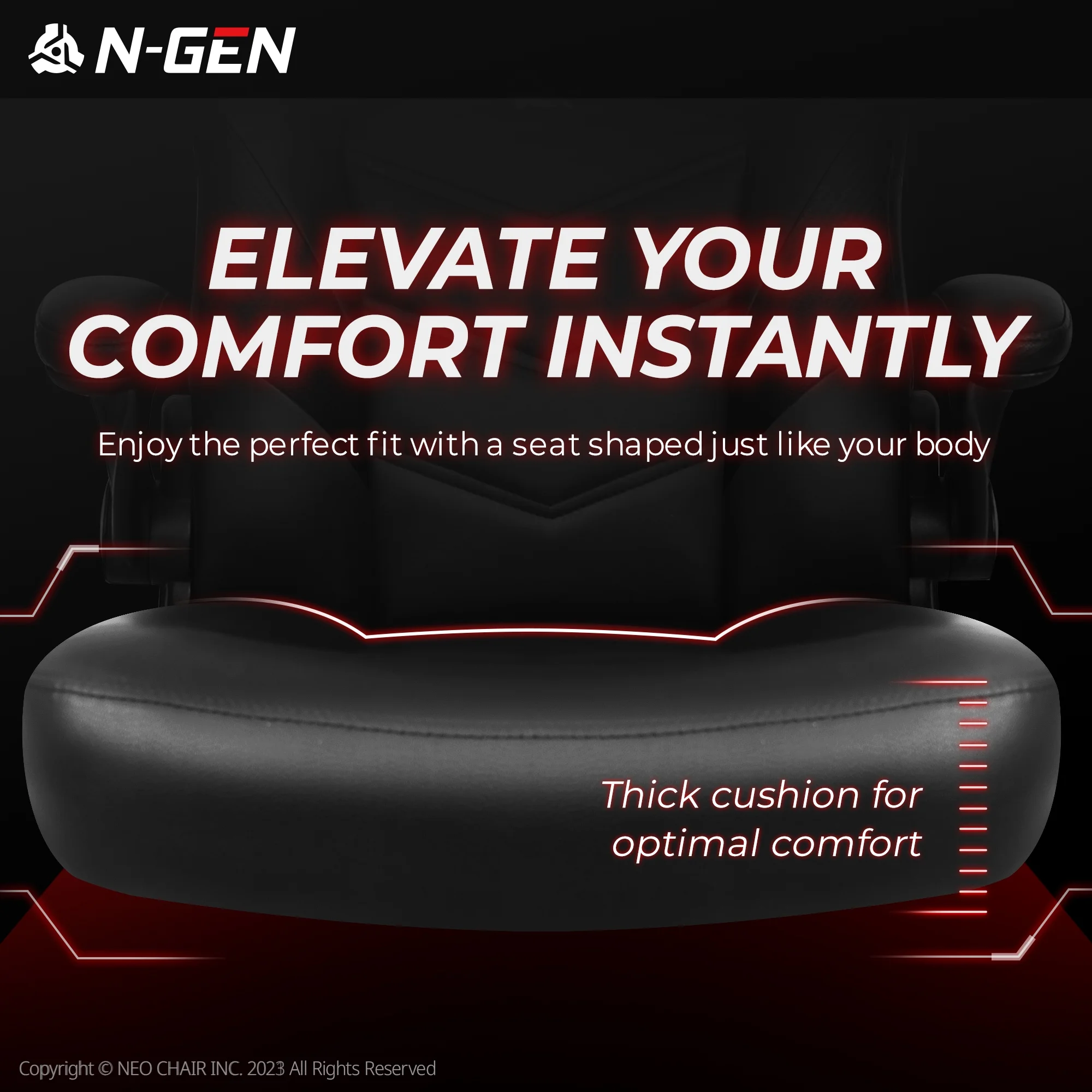 N-GEN Red Gaming Chair, Flip-up Armrest Computer Chair Ergonomic Office Chair PU Leather Desk Chair Executive Adjustable Swivel Task Chair