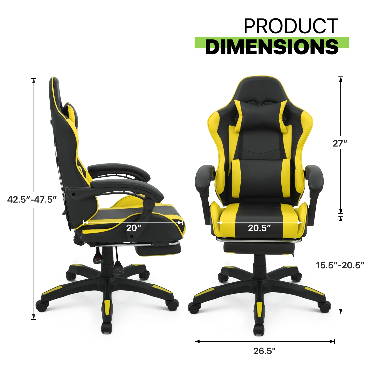 Magshion Adjustable Gaming Chair, Ergonomic PC Computer Seat with Headrest and Lumbar Support for Adults Teens Desk Chair, Black