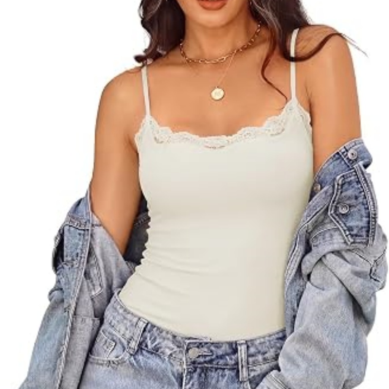 Womens Built in Bra Lace Tank Tops Going Out Double Lined Cami Shirt