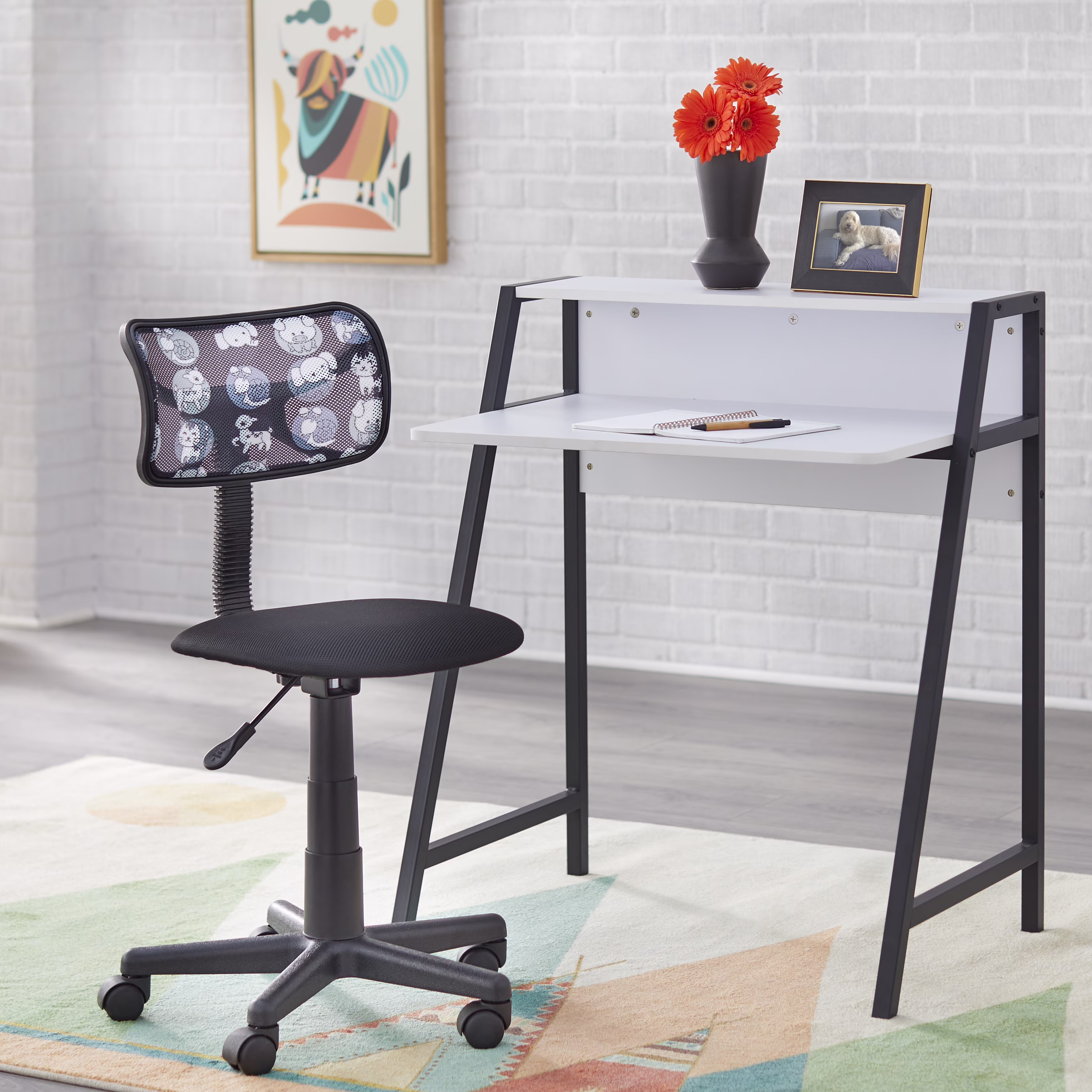 TMS Focus Kids Metal Frame Desk and Swivel Task Chair Set, Orange/White
