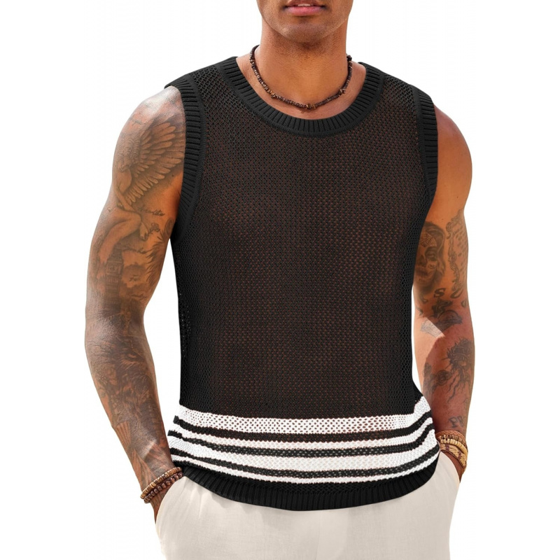 Men's Sleeveless Tank Tops Knitted Hollow Out Crochet