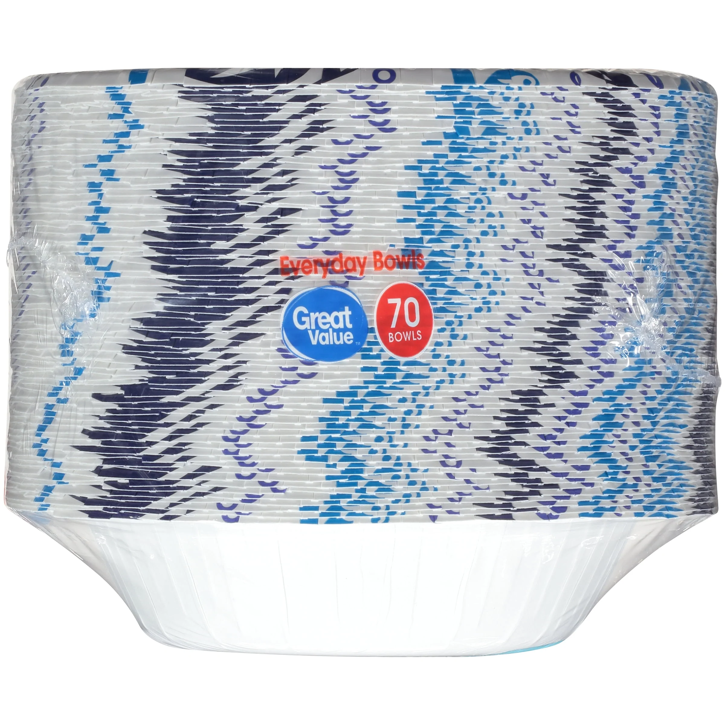 Great Value Everyday Strong, Soak Proof, Microwave Safe, Disposable Paper Bowls, 10 oz, 70 Bowls, Patterned