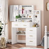 Makeup Vanity Table with Sliding Mirror,Vanity Desk with Hidden Storage Shelves and 5 Drawers,Modern Vanity Table with Mirror for Bedroom,White