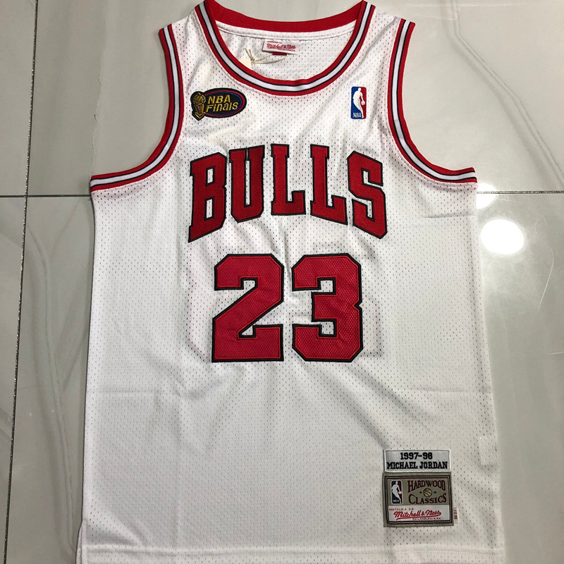 Bulls 23#AU dense embroidery white 97-98 championship