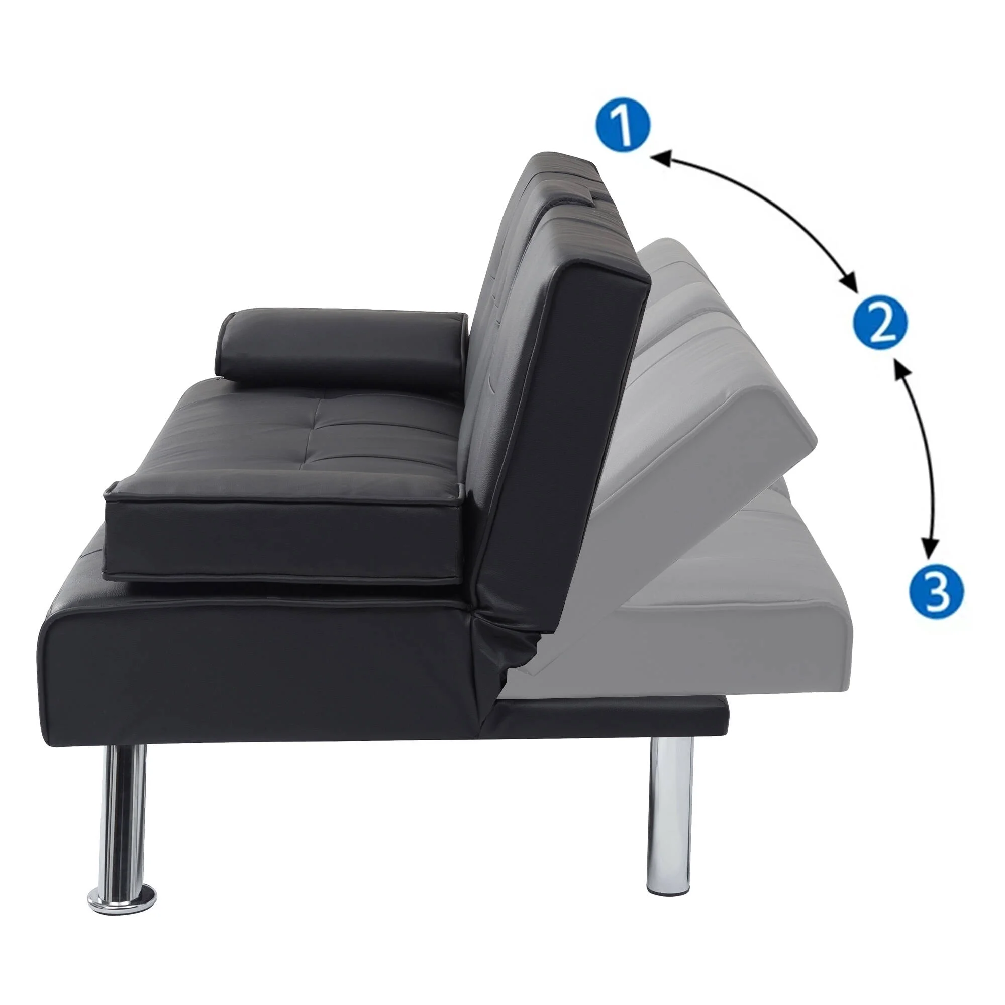BEABA Futon Sofa Bed Modern PU Faux Convertible Couches with Cup Holder and Pillows Folding Furniture Upholstery