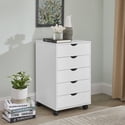 Naomi Home 5 Drawer Office Storage File Cabinet, Under desk storage file cabinets for Home Office, Office Organization Filing Cabinet with Wheels, Printer stand with storage, 180 lbs Capacity – White