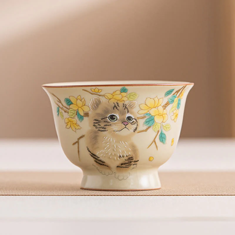 Buddha Stones Cute Cat Yellow Flowers Rabbit Teacup Kung Fu Tea Cup