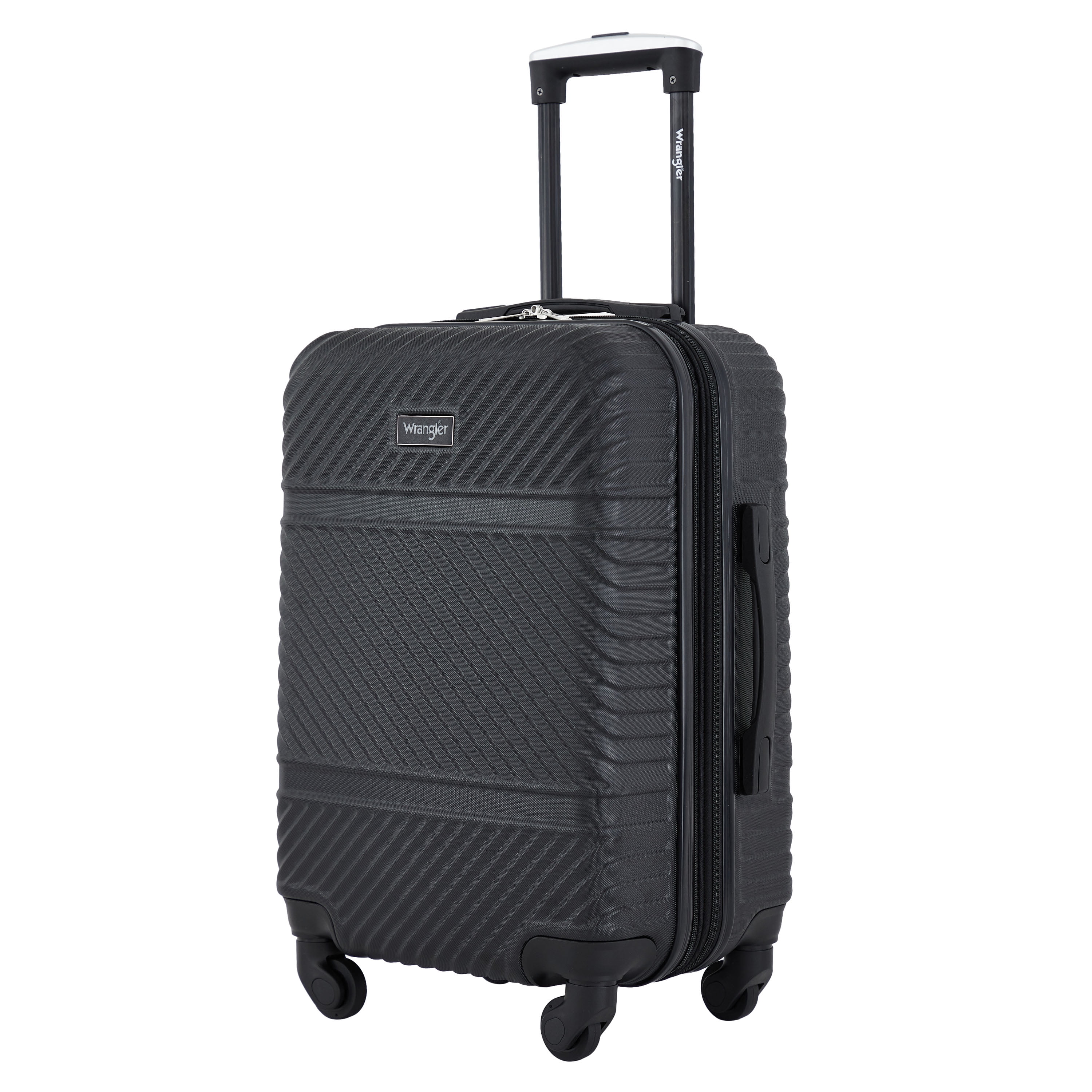 Wrangler 4 Piece Expandable Hardside Spinner Luggage Set with Packing Cubes, Sharkskin Grey