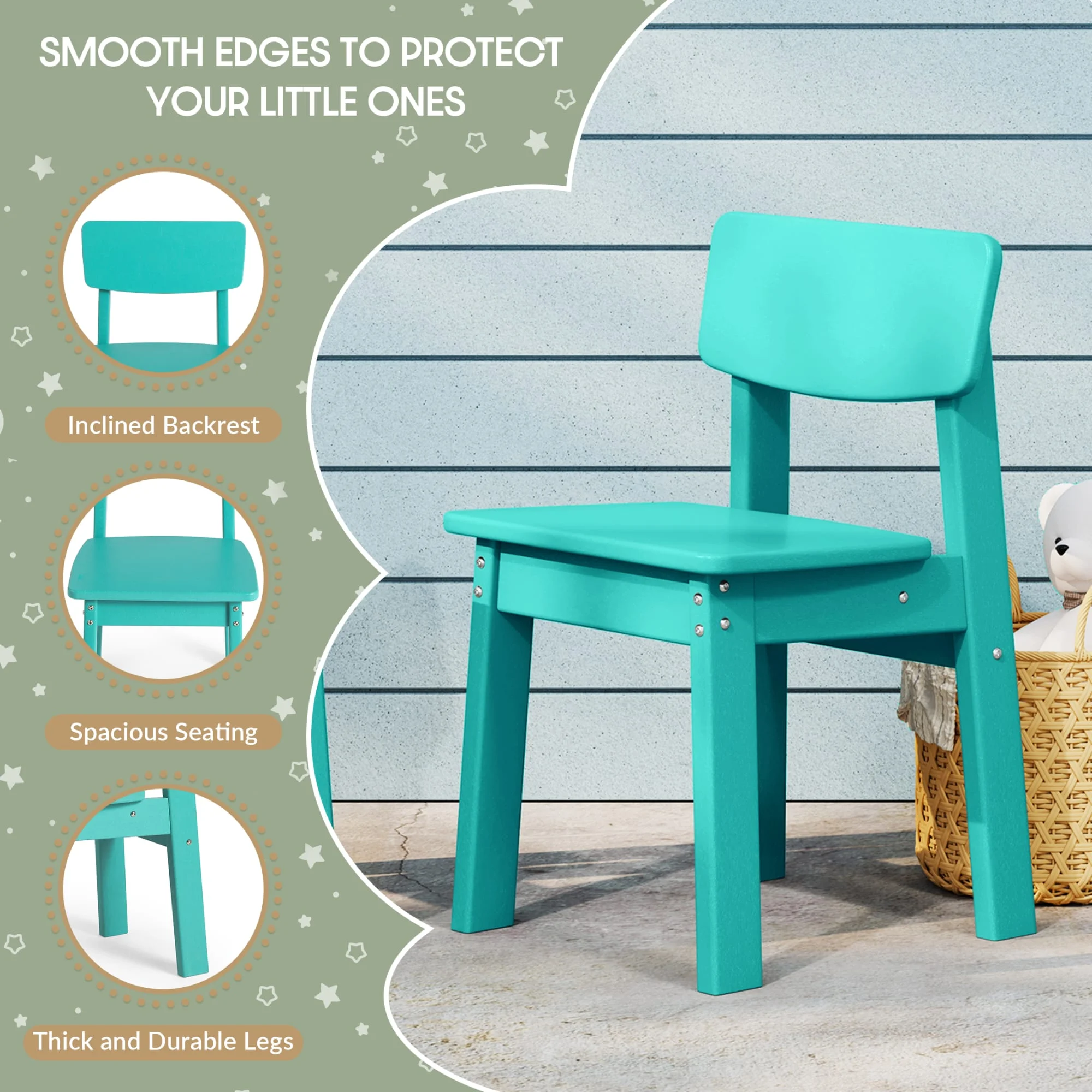 WestinTrends Treehouse Kids 5-Piece Modern HDPE Dining Table and Chairs Set, Turquoise