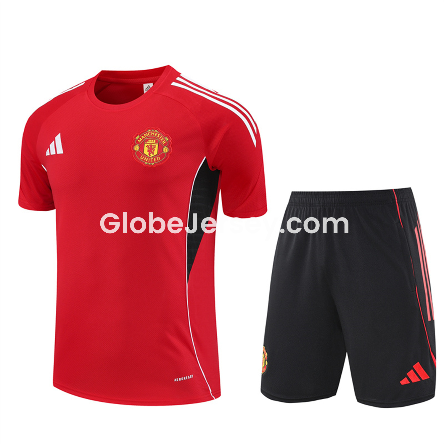 Manchester United 25-26 Short-Sleeve Training Set - Red Top & Black Shorts