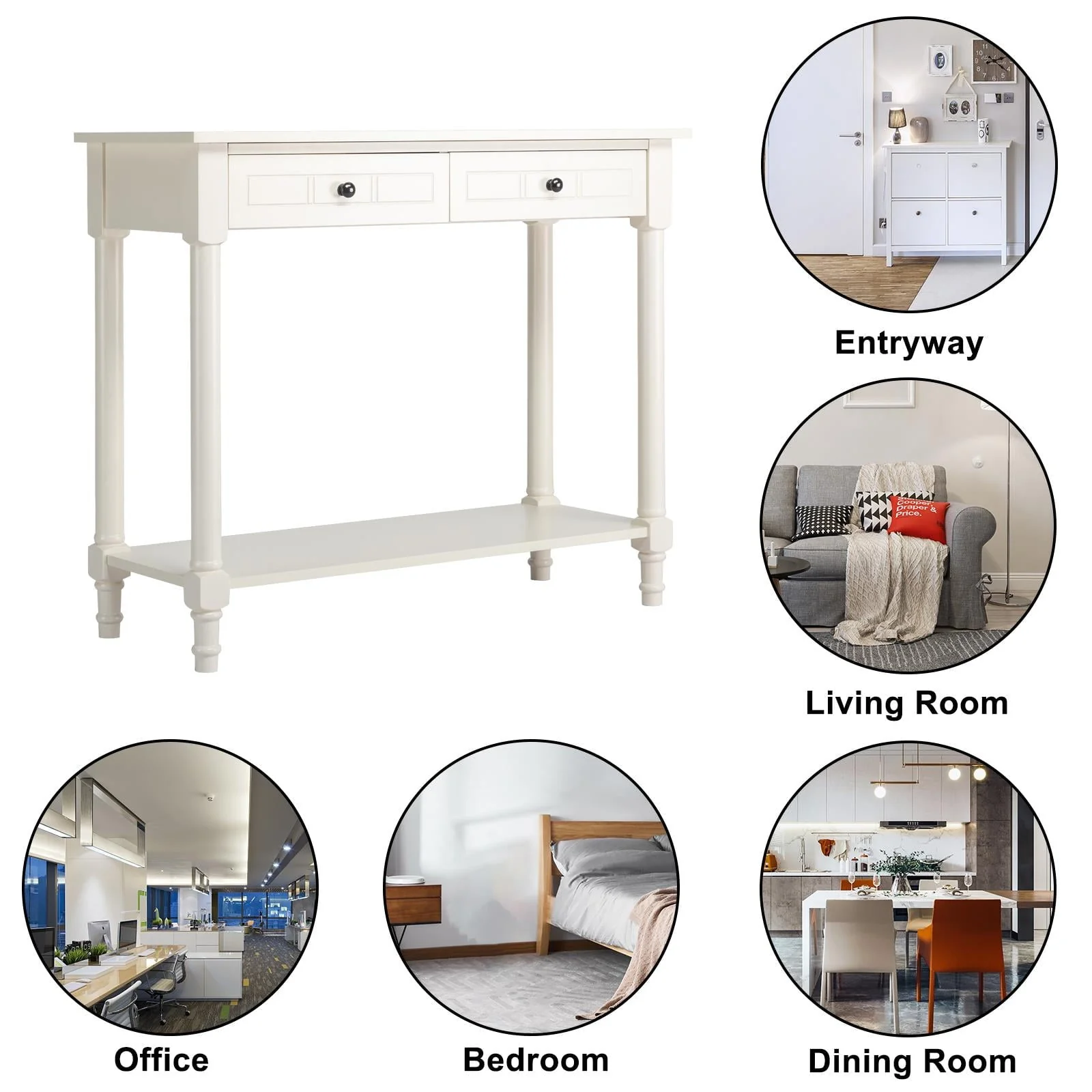 Ktaxon Wooden Console Table with 2 Drawers and Storage Shelf, Sofa Table Entryway Table Side Desk TV Stand for Living Room Hallway Kitchen, Ivory White
