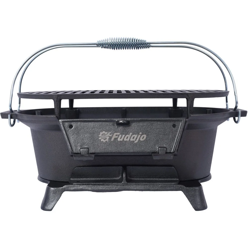 IVV Oval Cast Iron Grill Stove with Handle - Outdoor Camping Charcoal Grill, Portable Tabletop Cast Iron Skillet - Small Hibachi Grill for Outdoor Barbecues Camping Traveling