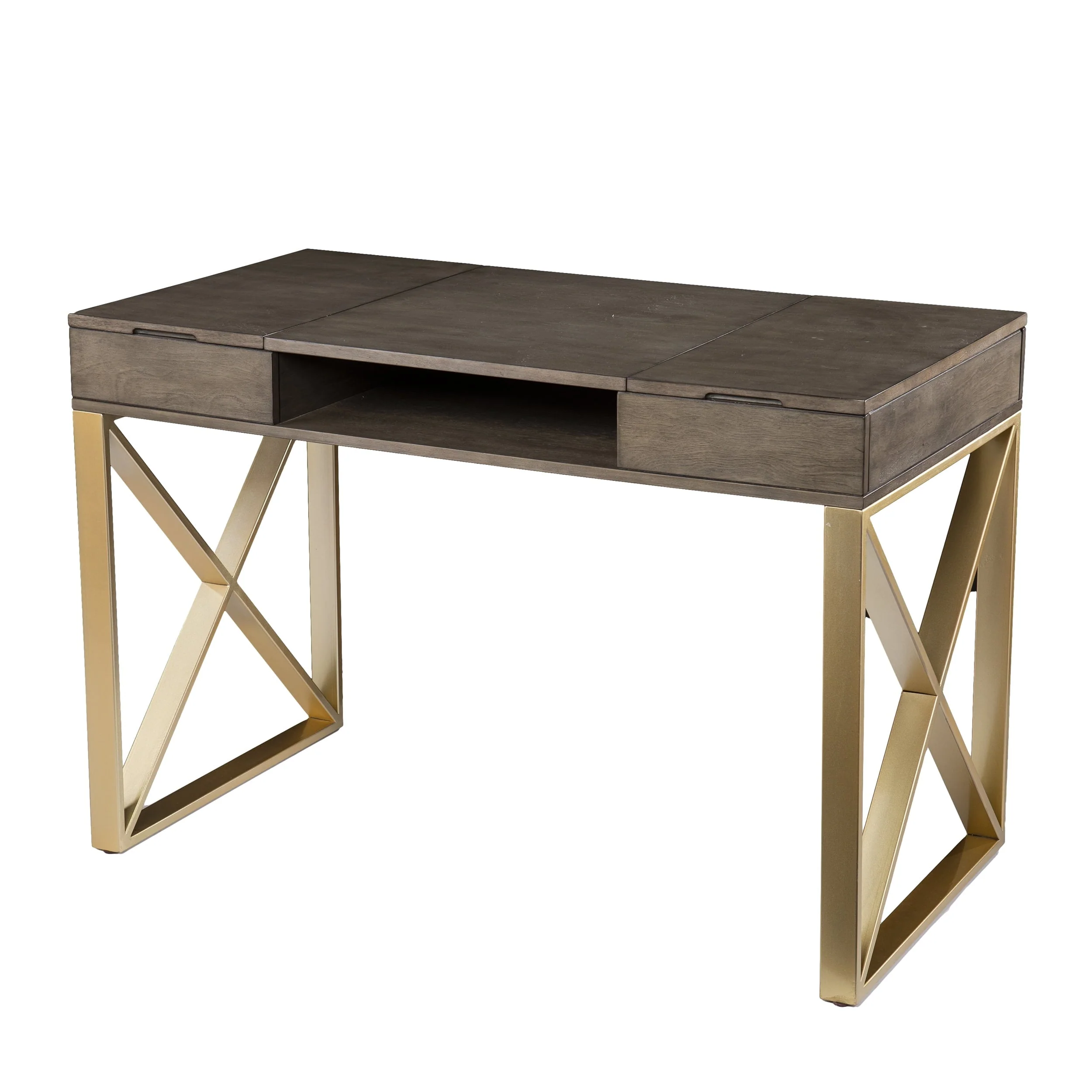 SEI Baridil Transitional Two-Tone Desk w/ Storage with Gray and Gold Finish