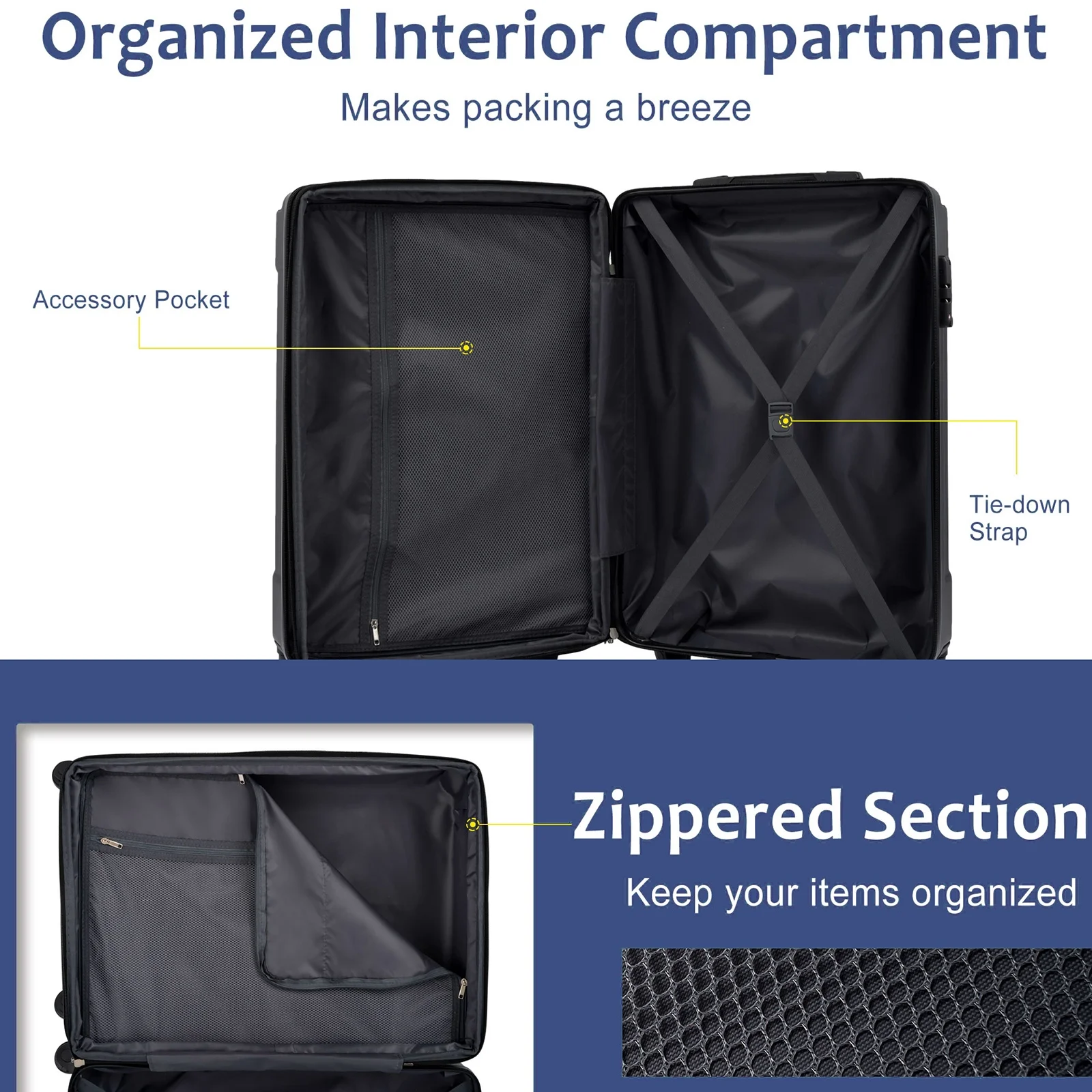 Luggage Sets 3 Piece, Expandable Hard shell ABS Suitcases with Double Spinner, Travel luggage Set