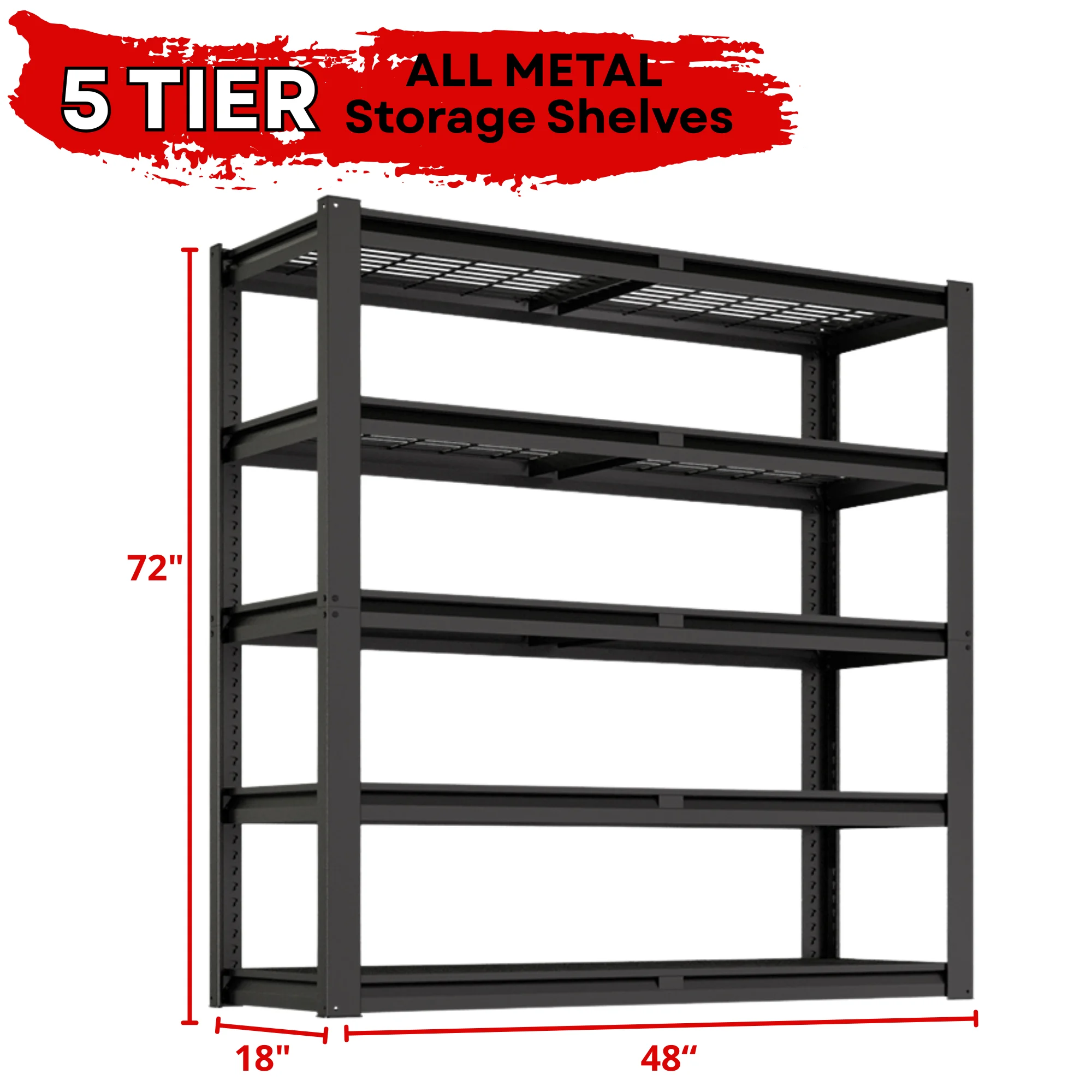 Prilinex 2500LBS Metal Storage Shelves Garage Shelving Unit 5 Tier Heavy Duty Storage Rack for Warehouse Pantry Closet 48